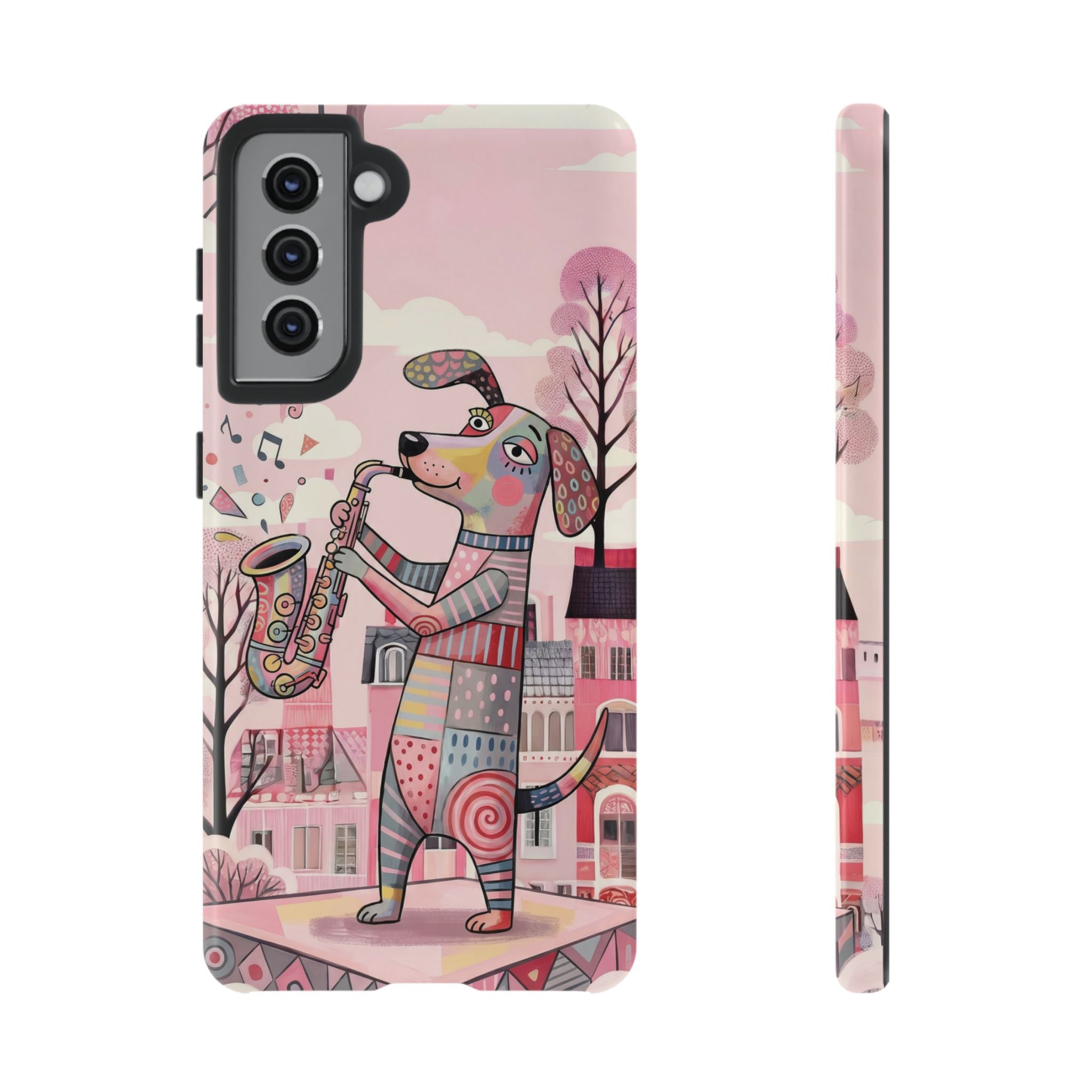 Saxophone Dog Samsung Galaxy Phone Case | Cute Pink Musical Art Protective Case