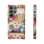 Autumn Floral Pilates Samsung Galaxy Phone Case | Colorful Rainbow Pilates Figure on Falling Leaves