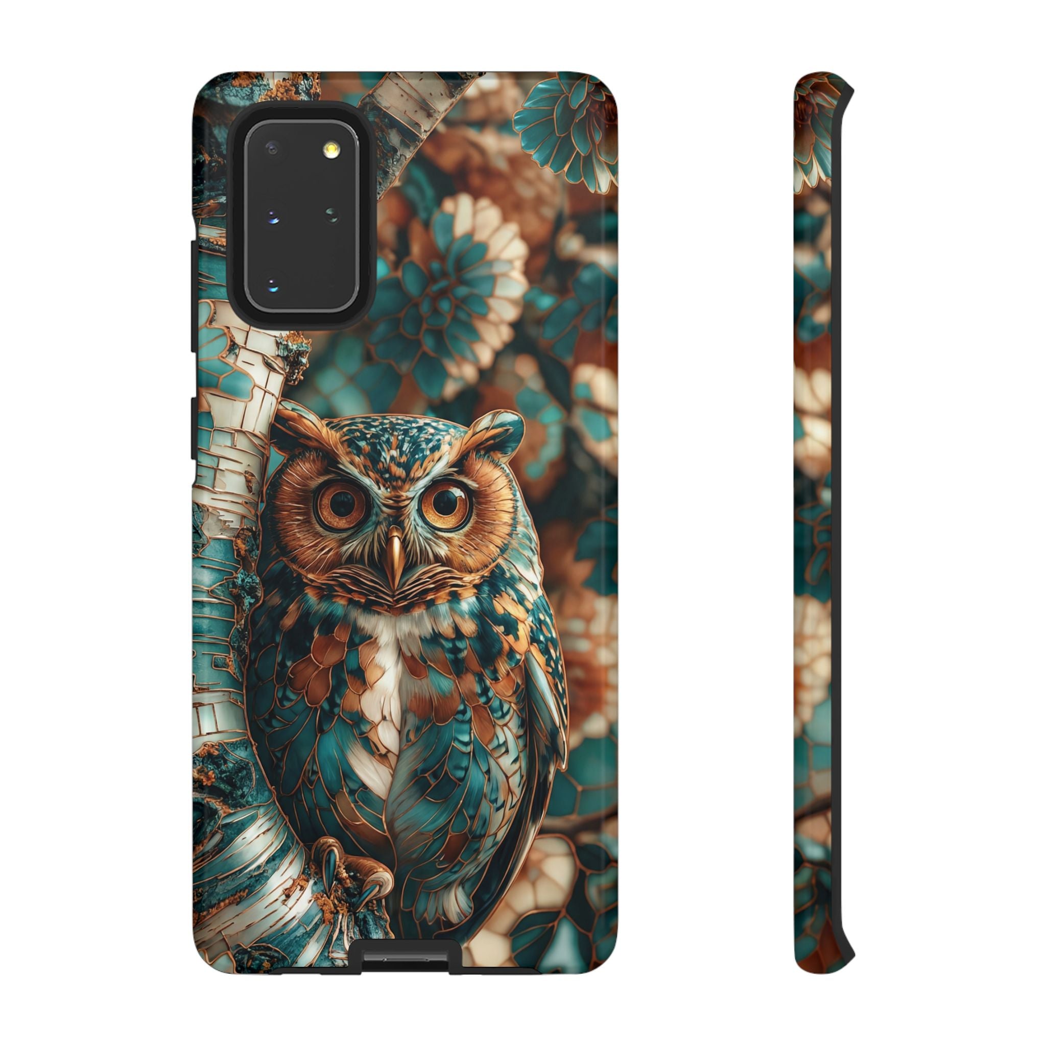 Owl Forest Tough Samsung Galaxy Case | Teal & Brown Rustic Wildlife Protective Cover