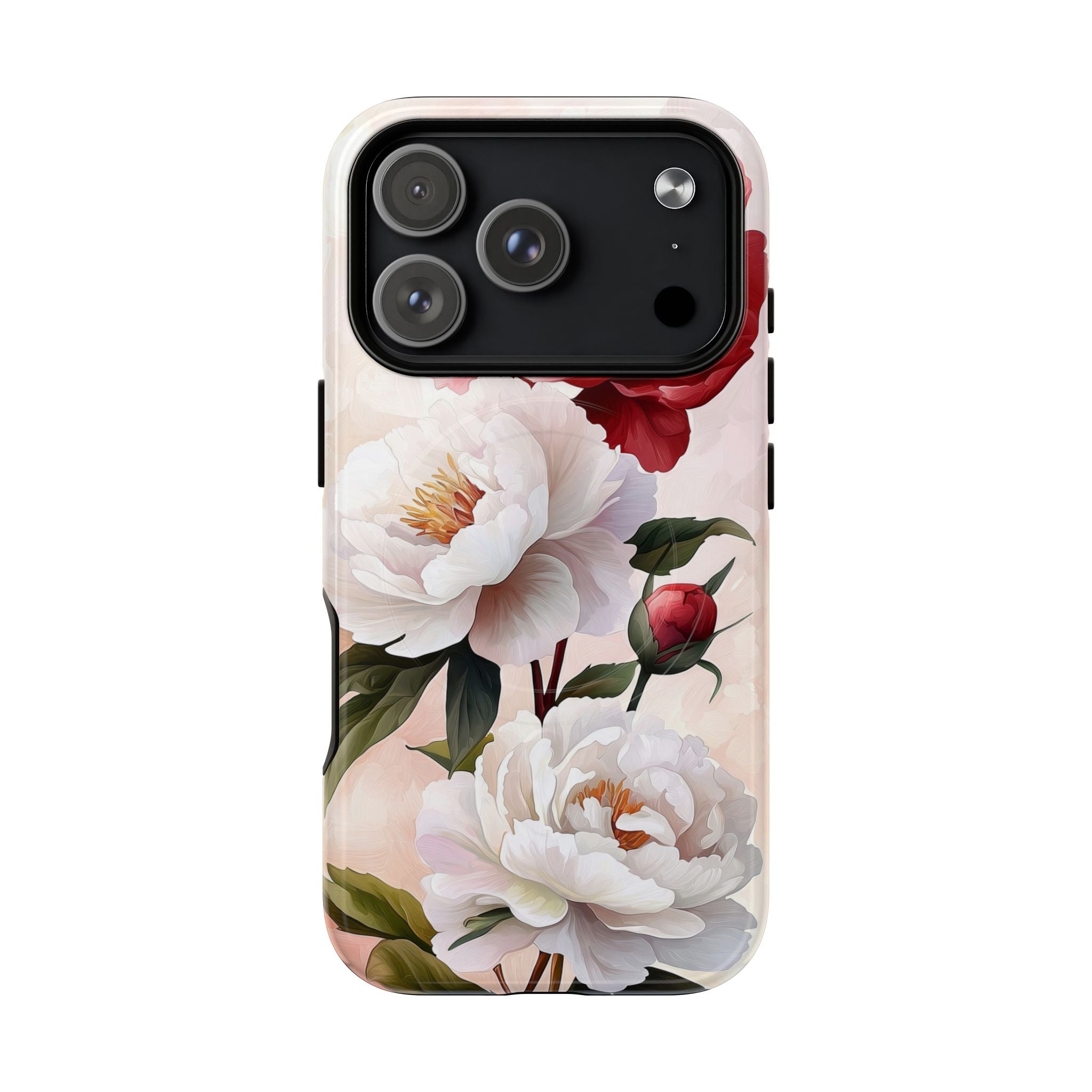 Custodia MagSafe per iPhone resistente con motivo floreale Peony | Design vintage con rose