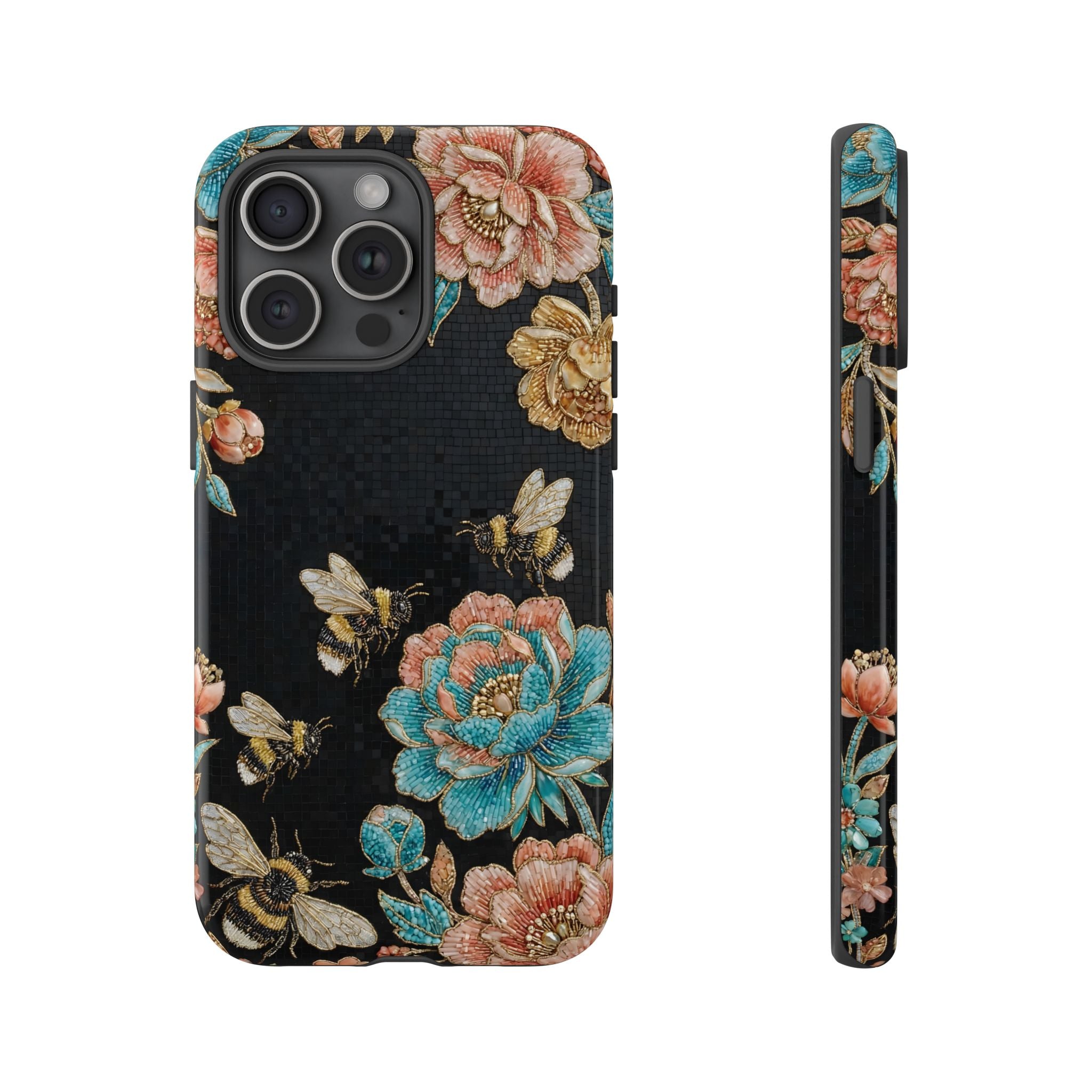 Floral Bees Tough iPhone Case | Vintage Rose & Bumblebee Protective Cover