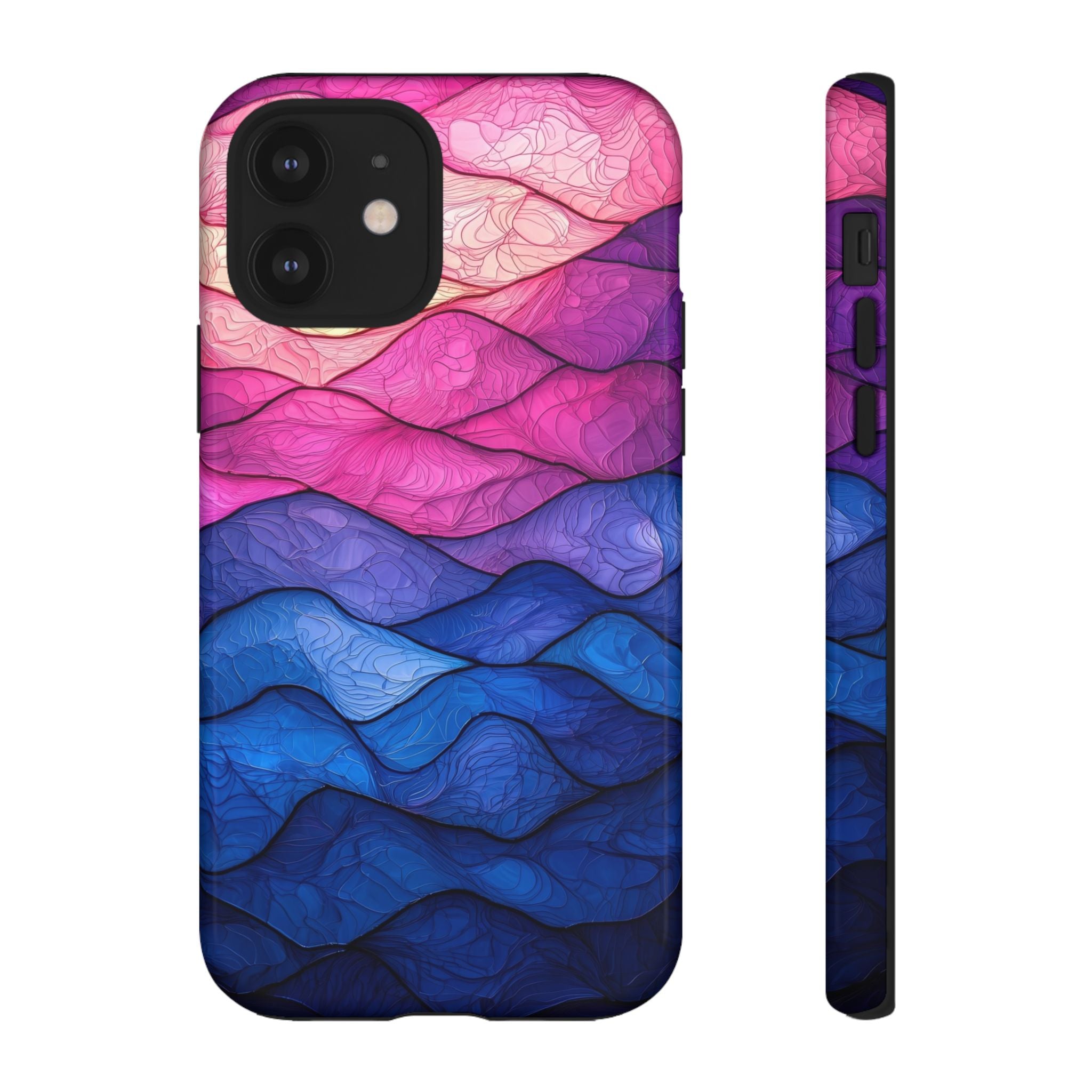 Abstract Ocean Waves iPhone Case — Pink & Blue Gradient Tough Case