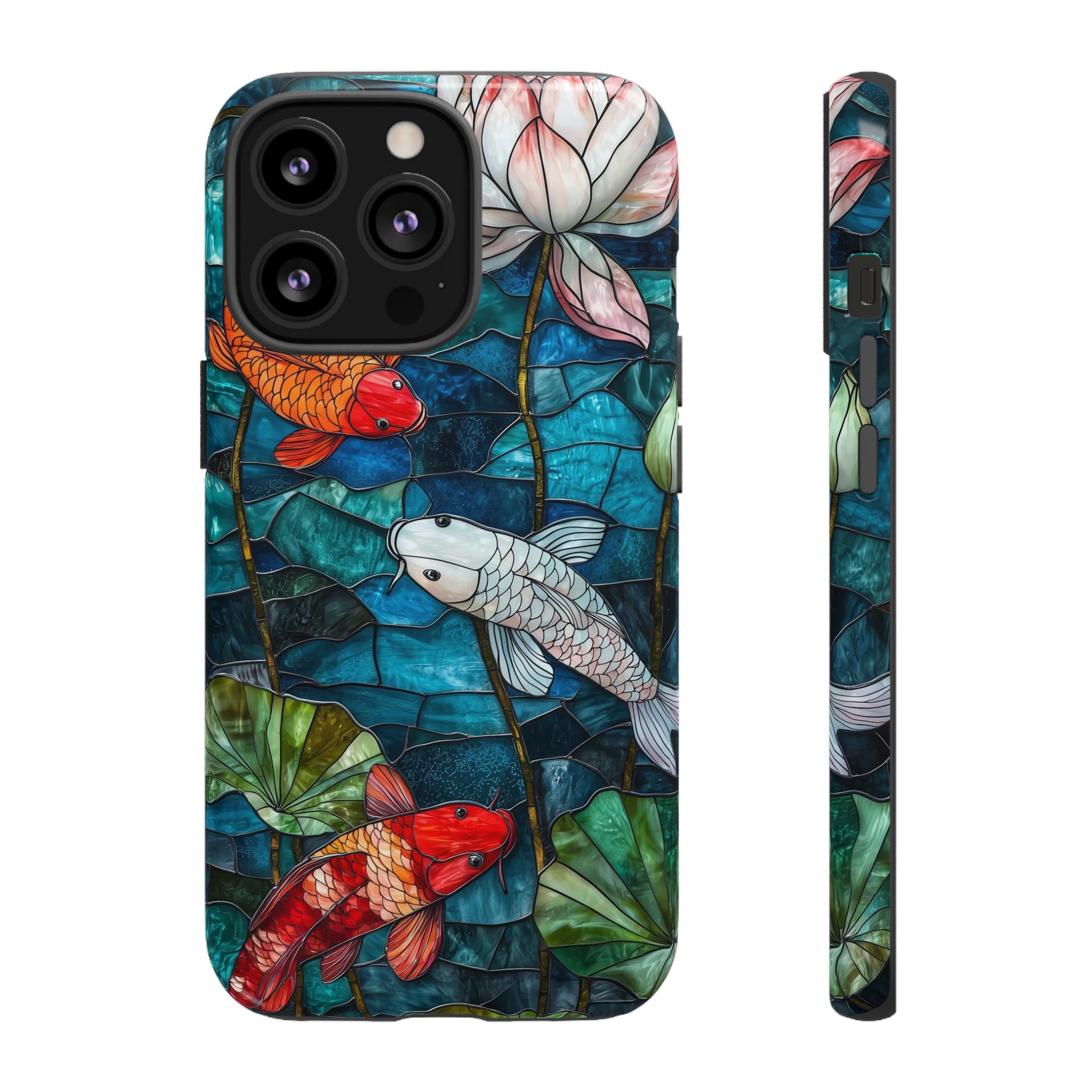 Koi Pond Tough iPhone Case — Stained Glass Lotus & Koi Design