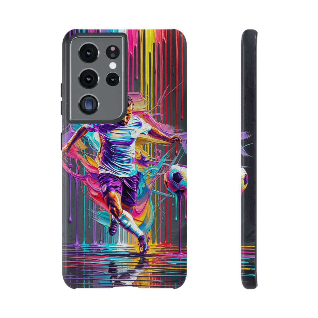 Soccer Player Neon Art Samsung Galaxy Phone Case | Vibrant Football Kick Protective Cover