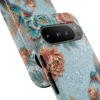 Cover per telefono Google Pixel "Hummingbird Floral Tough" | Design vintage floreale blu