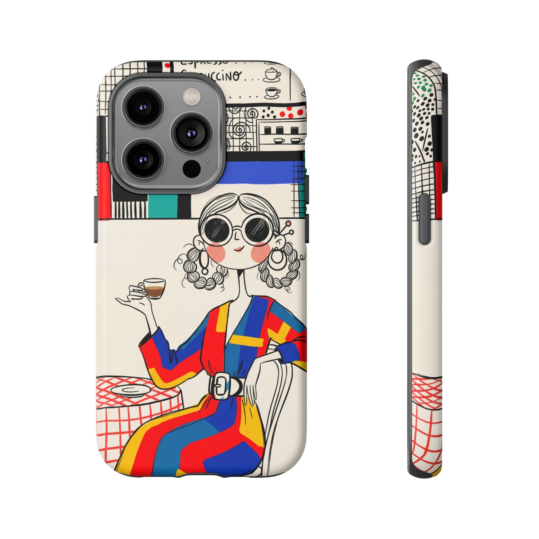 Retro Cafe iPhone Case | Colourful Chic Woman Illustration