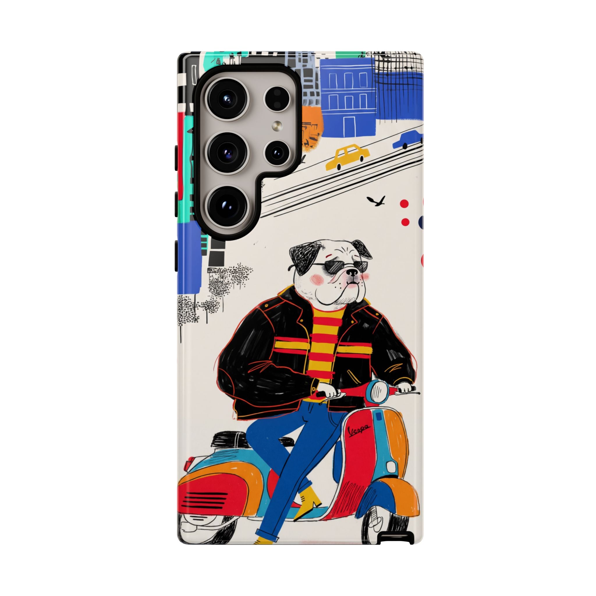 Bulldog Vespa Samsung Galaxy Phone Case | Retro Scooter Dog Protective Cover