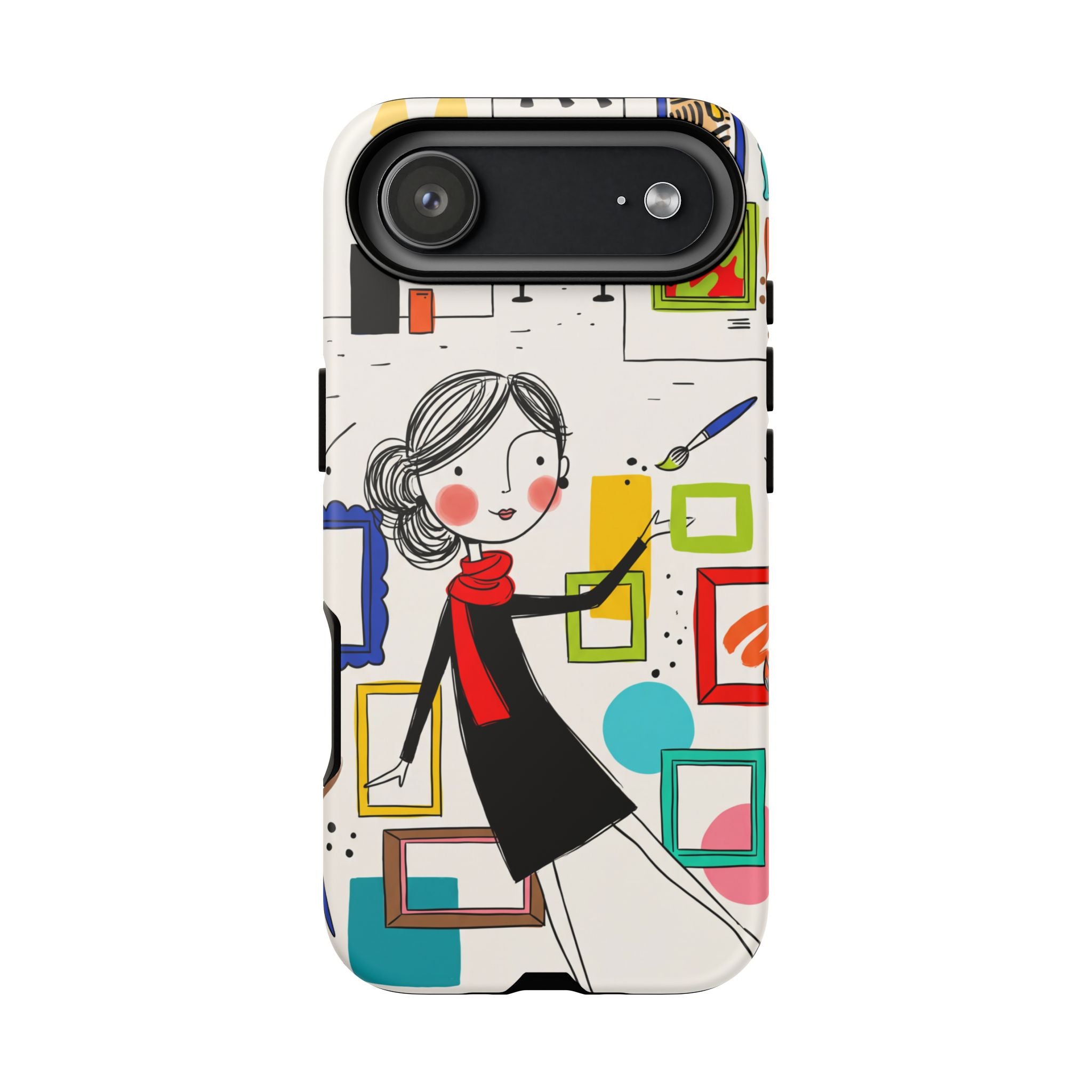 Art Gallery Illustration iPhone Case | Cute Woman with Frames Design
