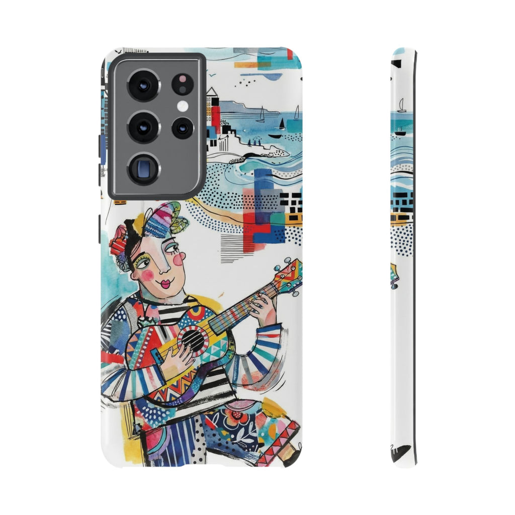 Custodia per Samsung Galaxy per Musicisti Artistici | Custodia Resistente con Chitarra Colorata e Paesaggio Urbano
