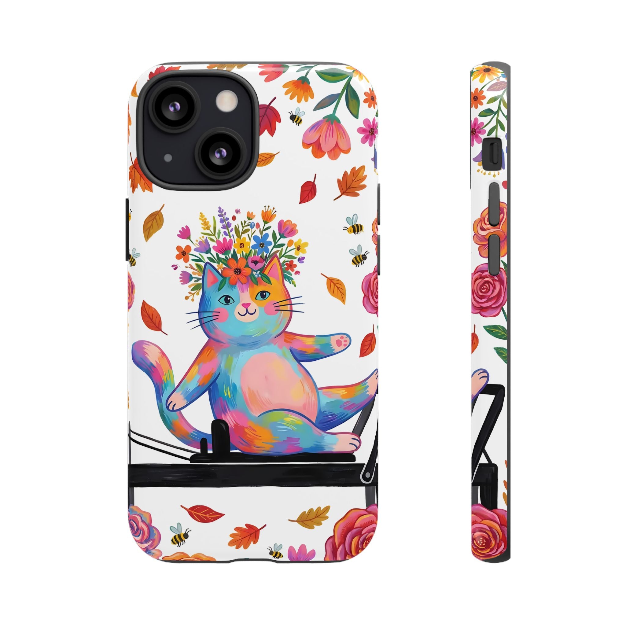 Colorful Floral Cat on Pilates Reformer Protective iPhone Case