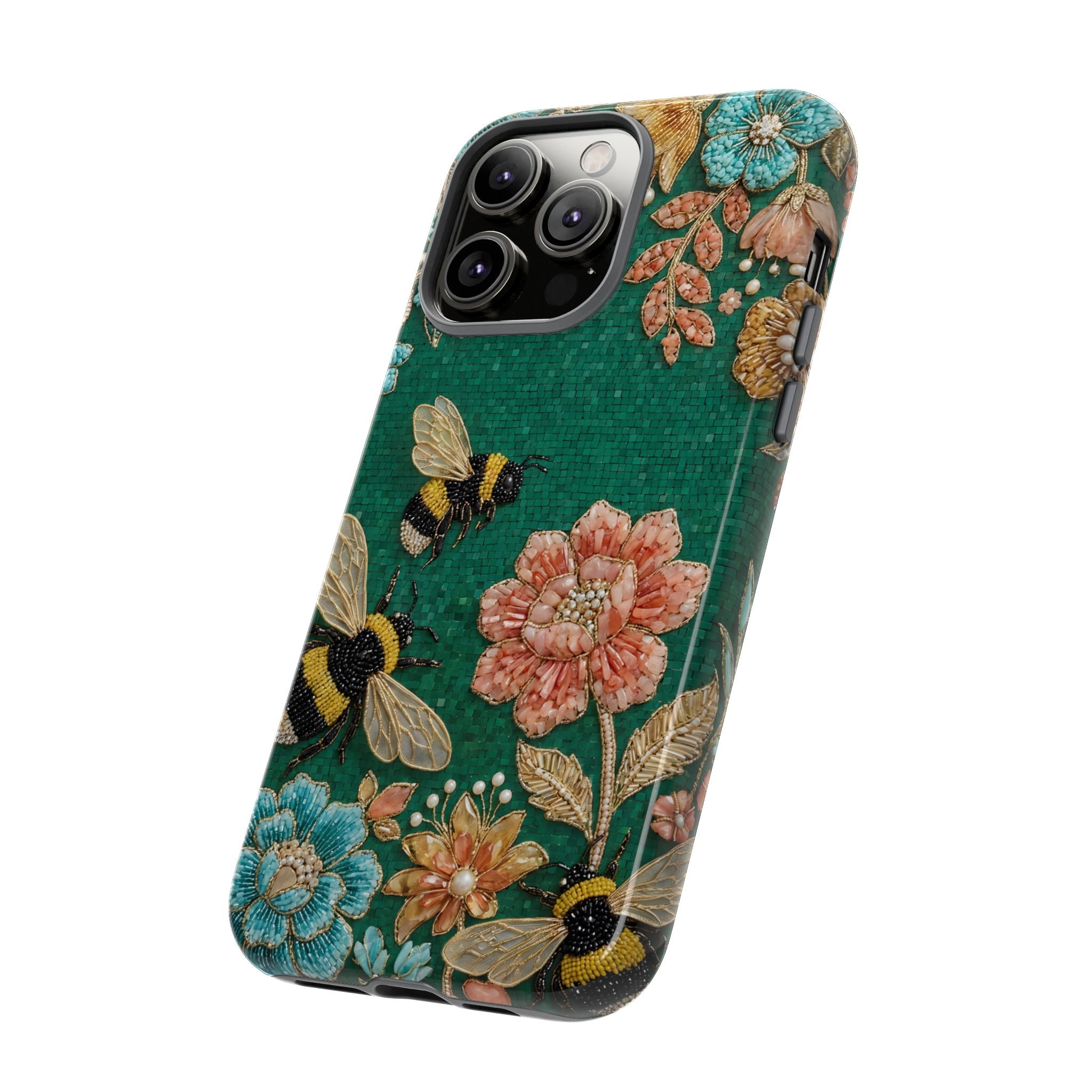Floral Bumblebee Tough iPhone Case | Protective Botanical Phone Cover