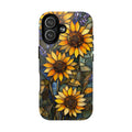 Custodia MagSafe resistente per iPhone con motivo a girasole in vetro colorato