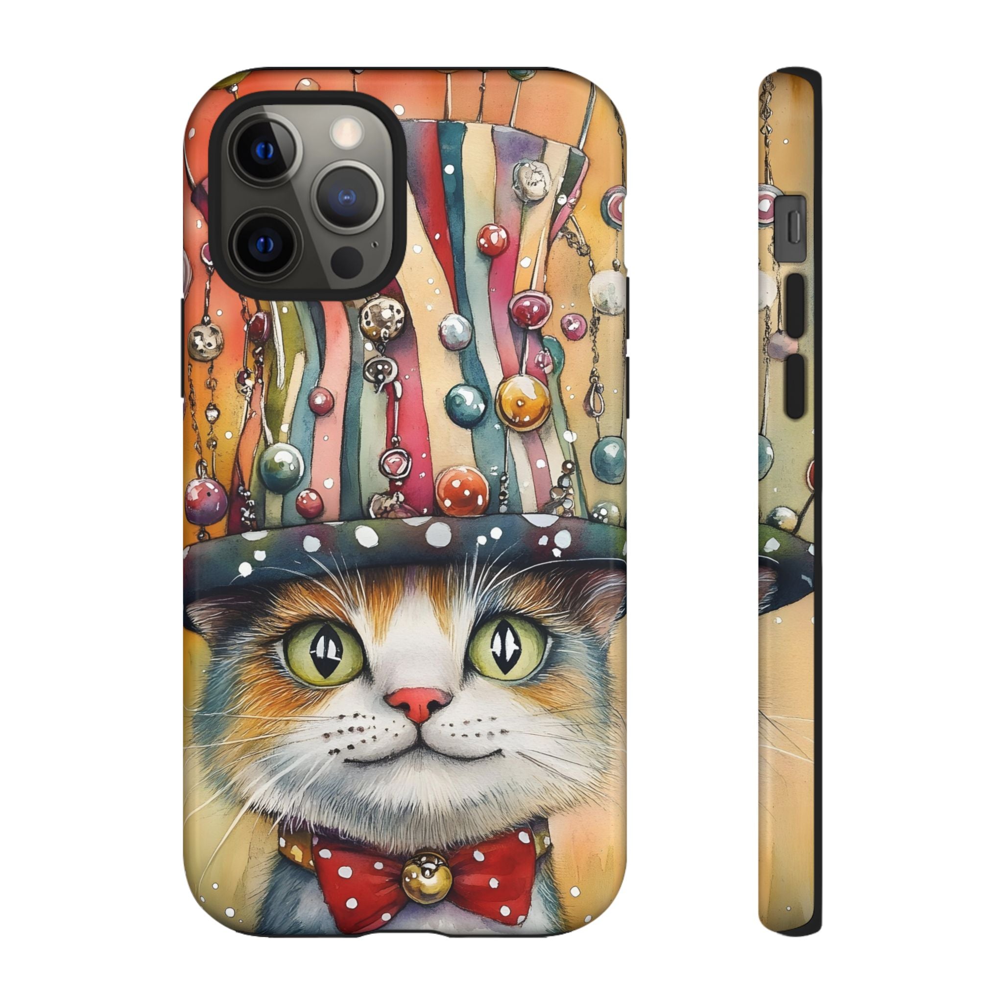 Cat in Colorful Top Hat iPhone Case — Whimsical Cat Art iPhone Case