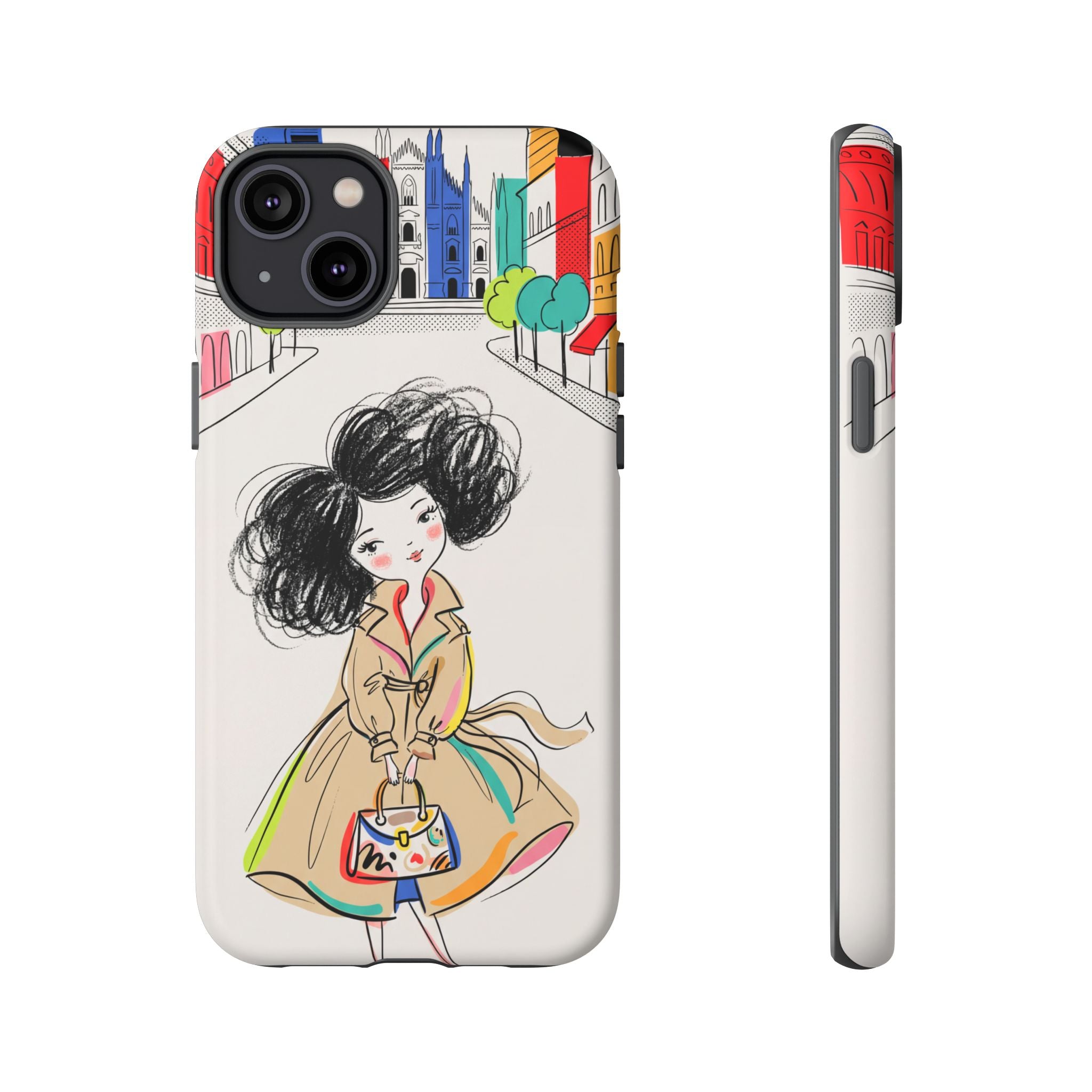 Illustrated Trench Coat Fashion Chic City Girl iPhone Case