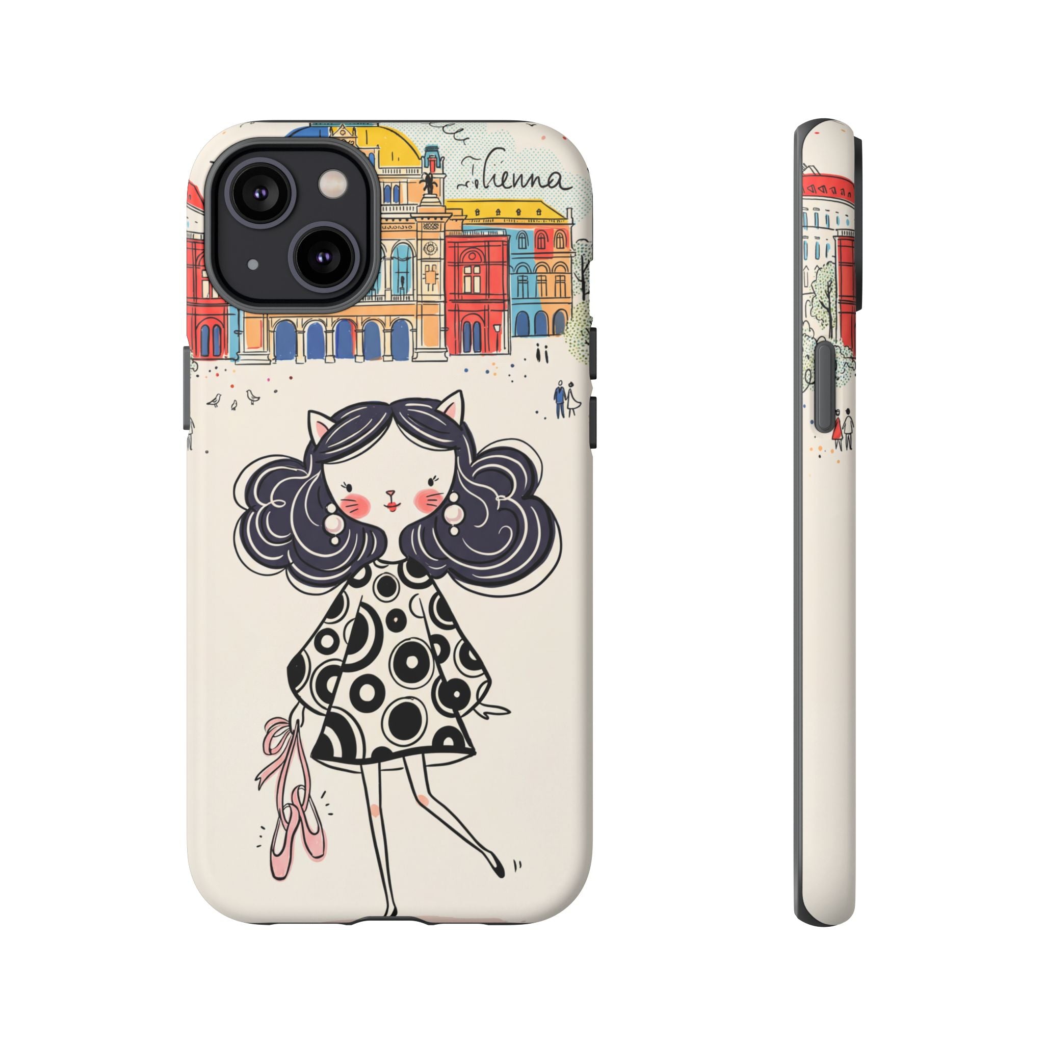 Cute Parisian Cat Girl iPhone Case | Ballet Slippers Illustration Tough Case