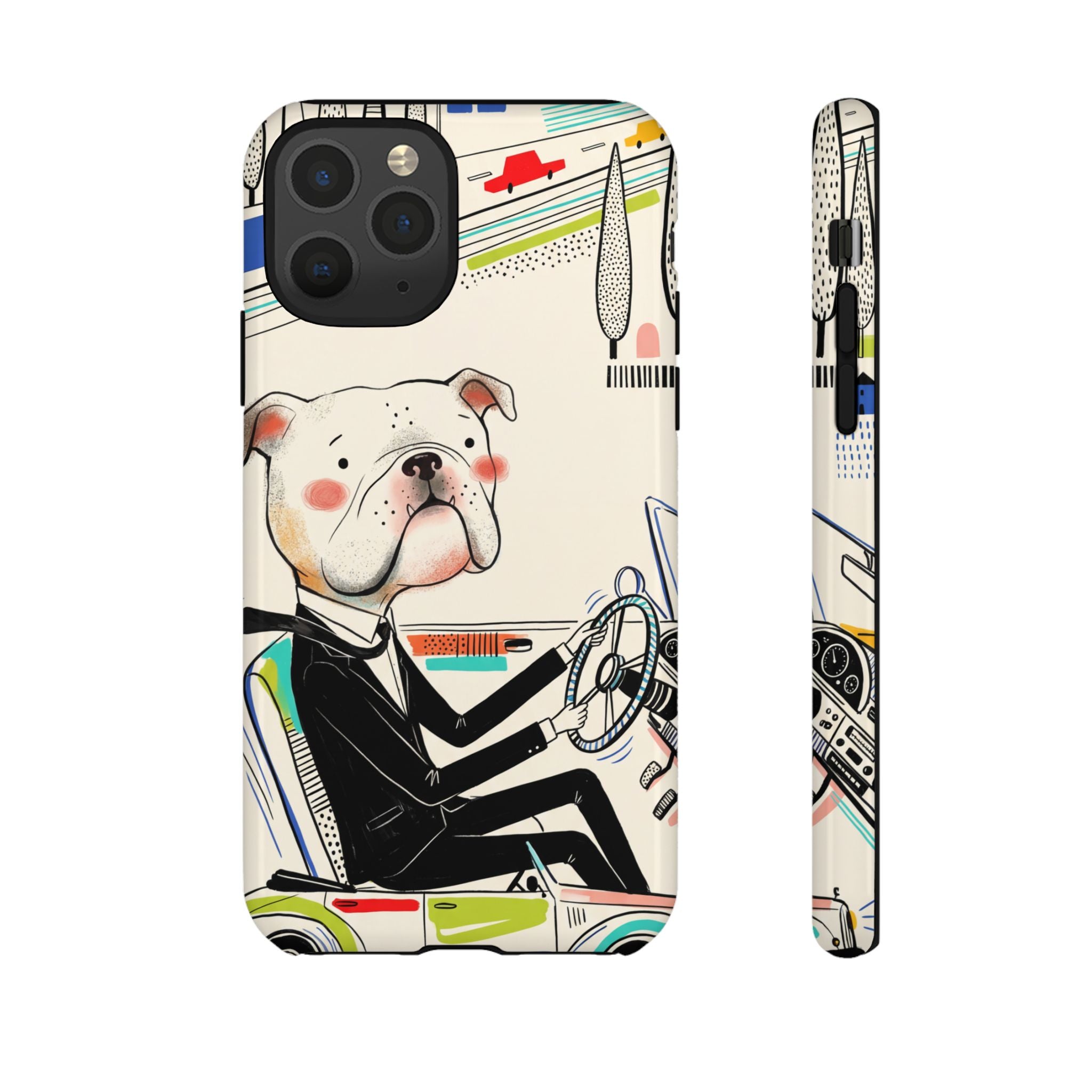 Bulldog Driver iPhone Case | Cute Retro Dog Illustration