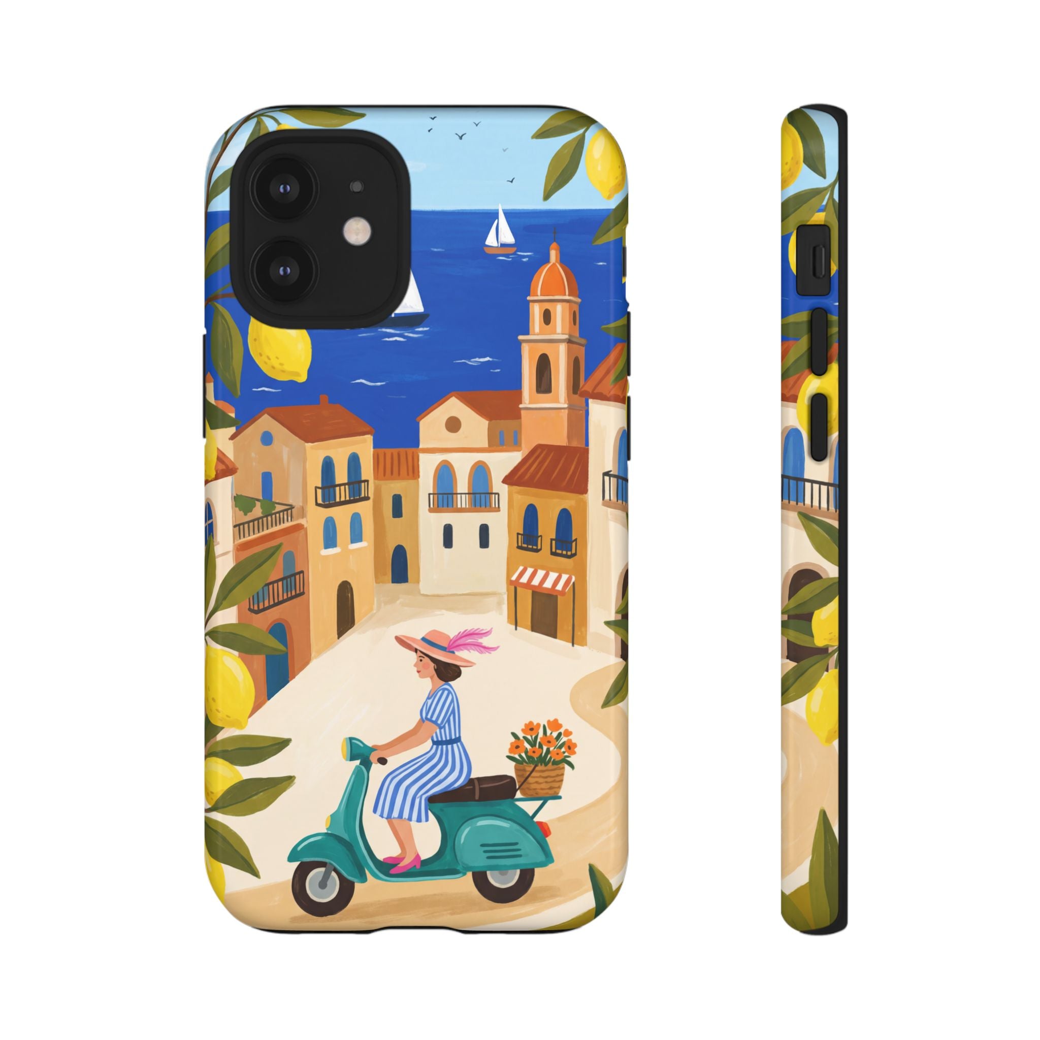 Mediterranean Scooter iPhone Case | Coastal Lemon Grove Design