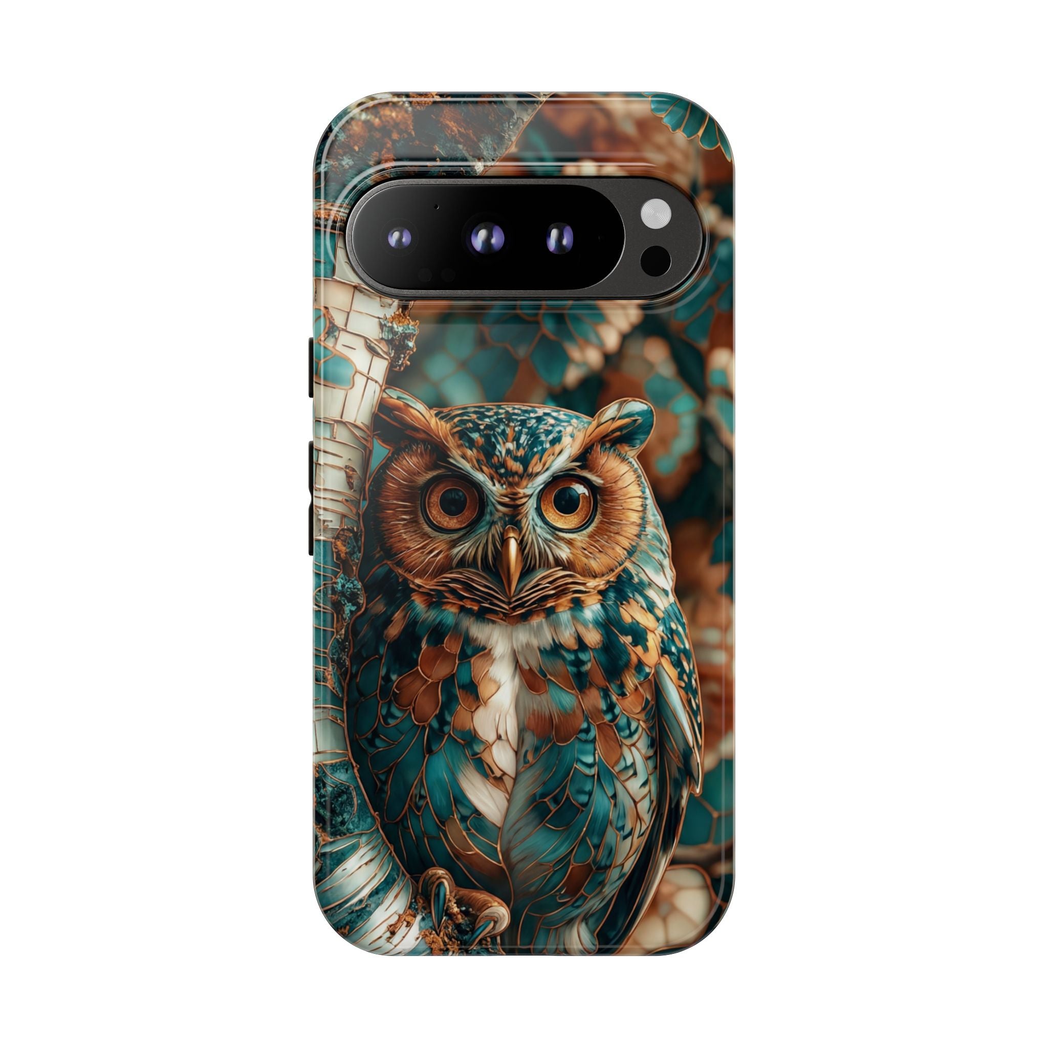 Owl Forest Tough Google Pixel Case | Teal & Brown Rustic Wildlife Protective Cover