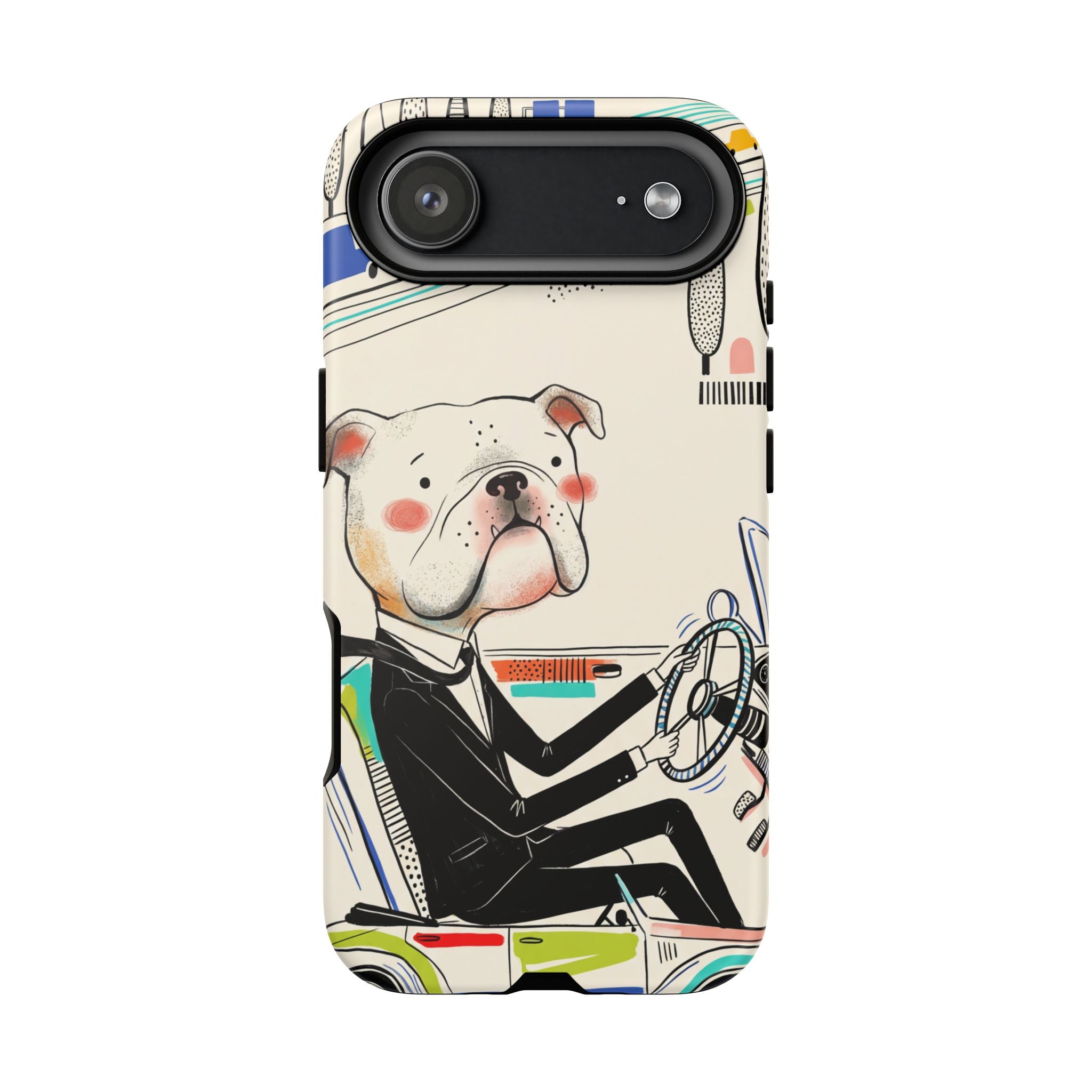Bulldog Driver iPhone Case | Cute Retro Dog Illustration