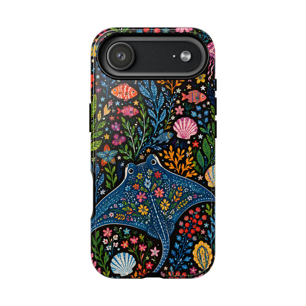 Manta Ray Floral iPhone Case | Colorful Underwater Sea Life Protective Cover