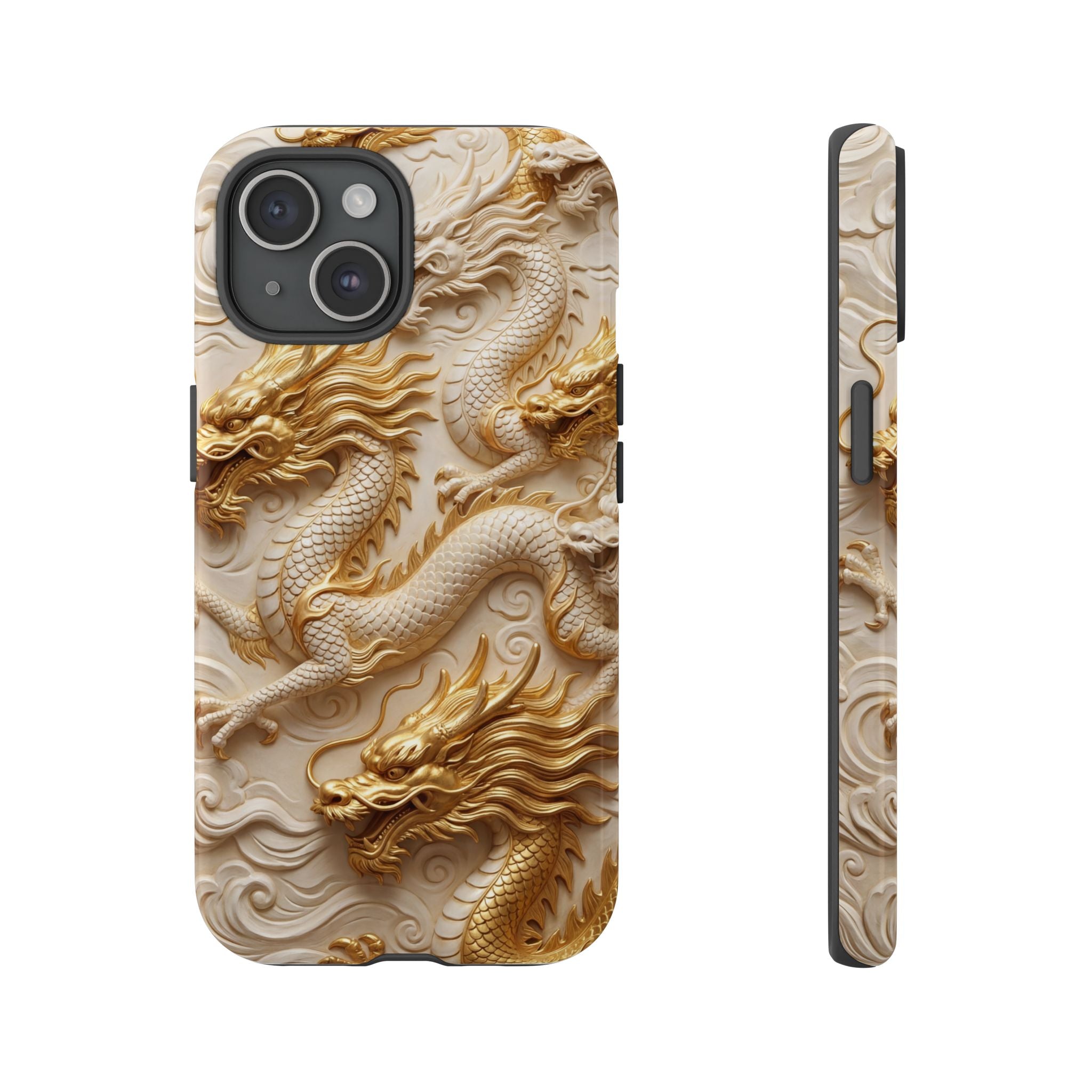 Dragon Relief iPhone Case — Gold Carved Dragon Protective Cover