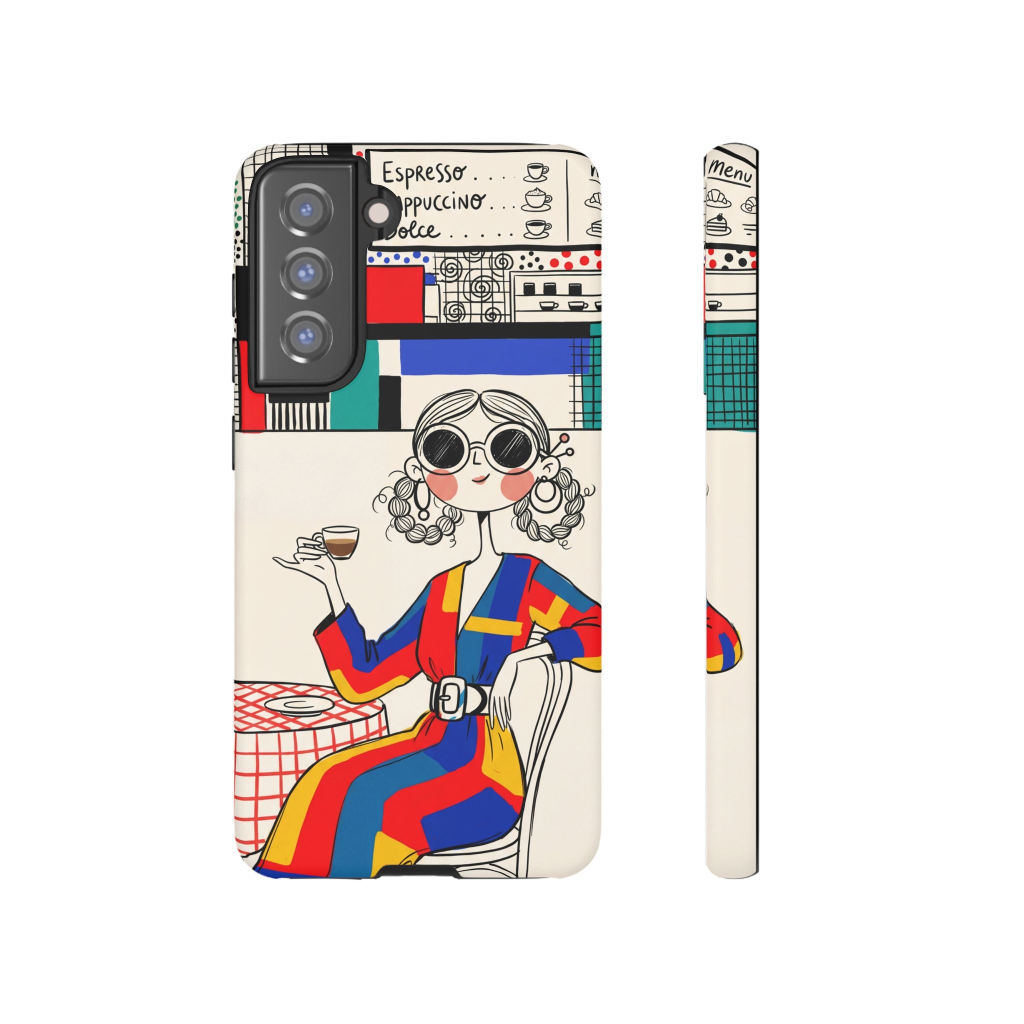 Retro Cafe Samsung Galaxy Phone Case | Colourful Chic Woman Illustration