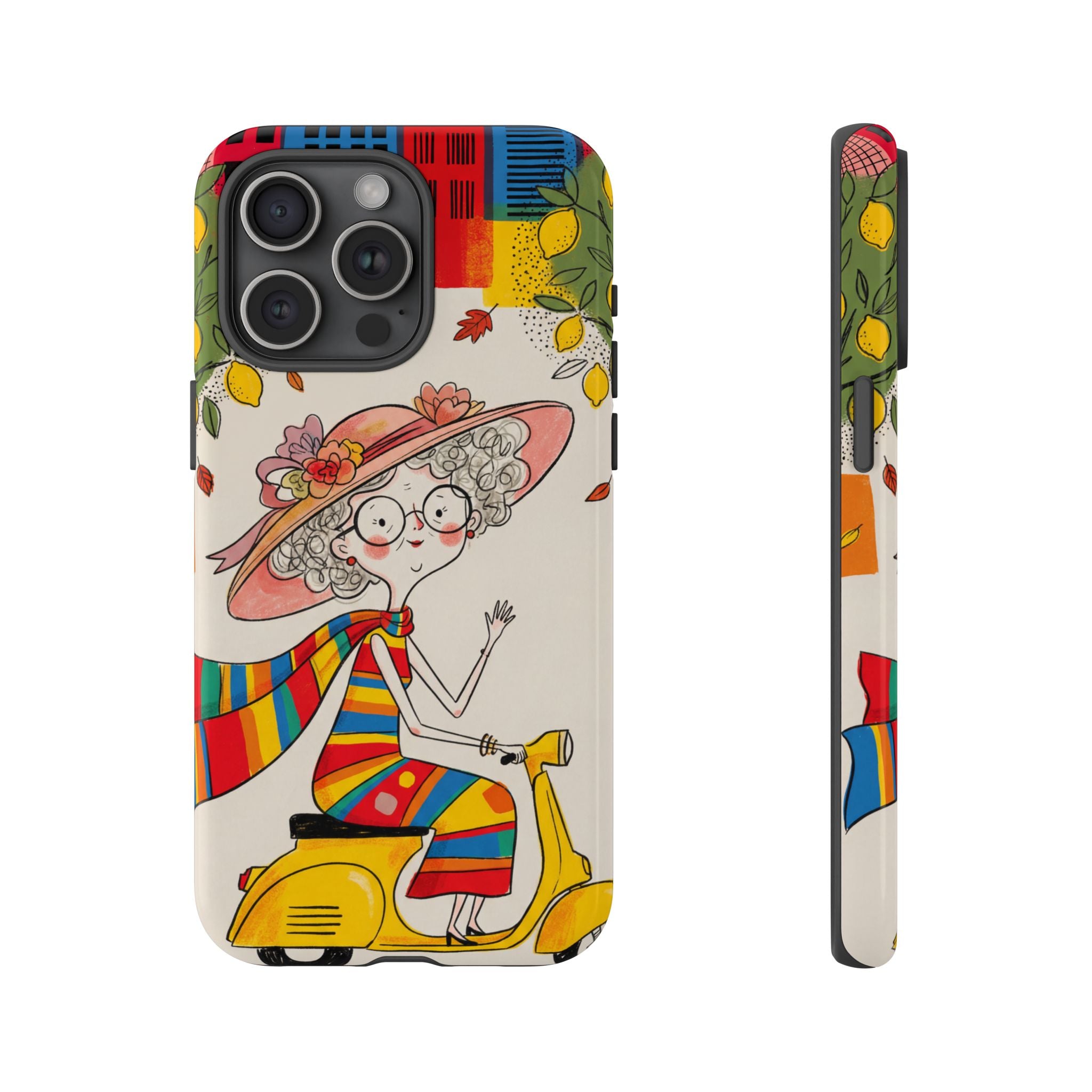 Vintage Scooter Granny iPhone Case | Colourful Retro Elderly Lady Design