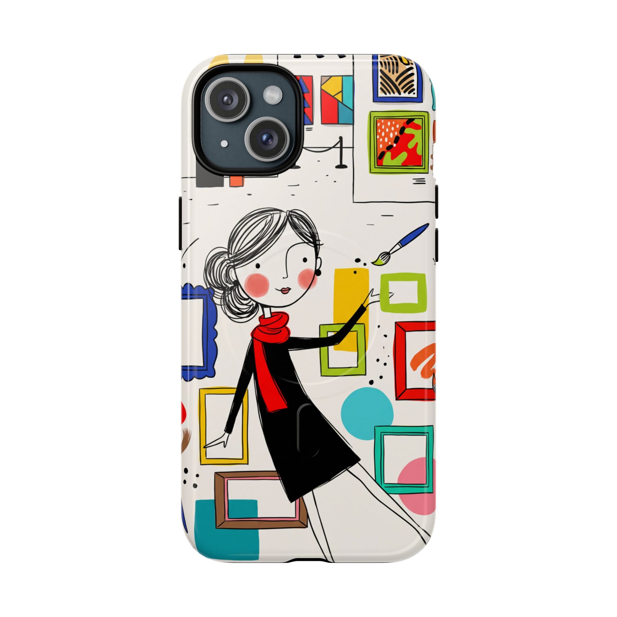 Art Gallery Illustration MagSafe iPhone Case | Cute Woman with Frames Design