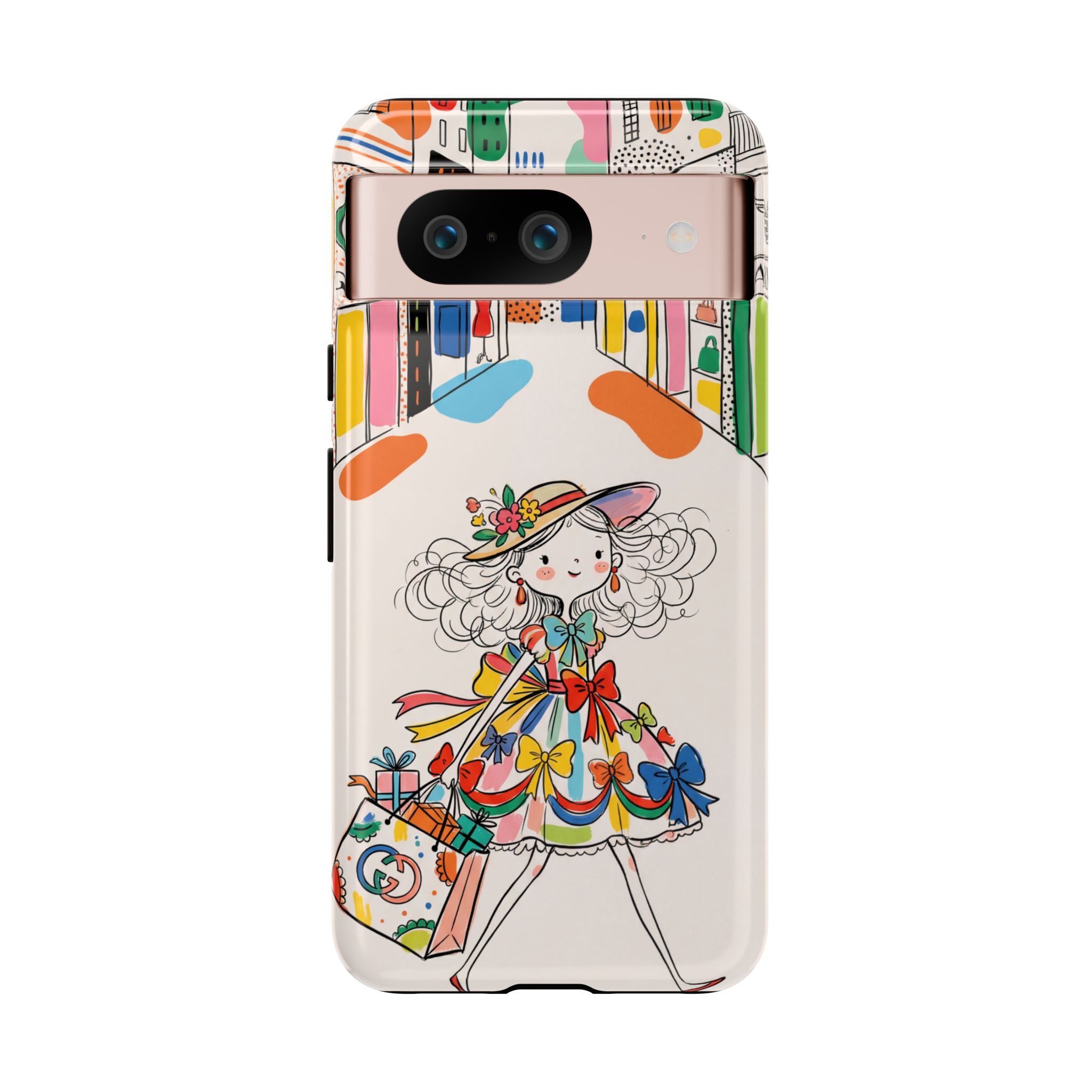 Cute Fashion Girl Google Pixel Phone Case | Colourful Shopping Street Design