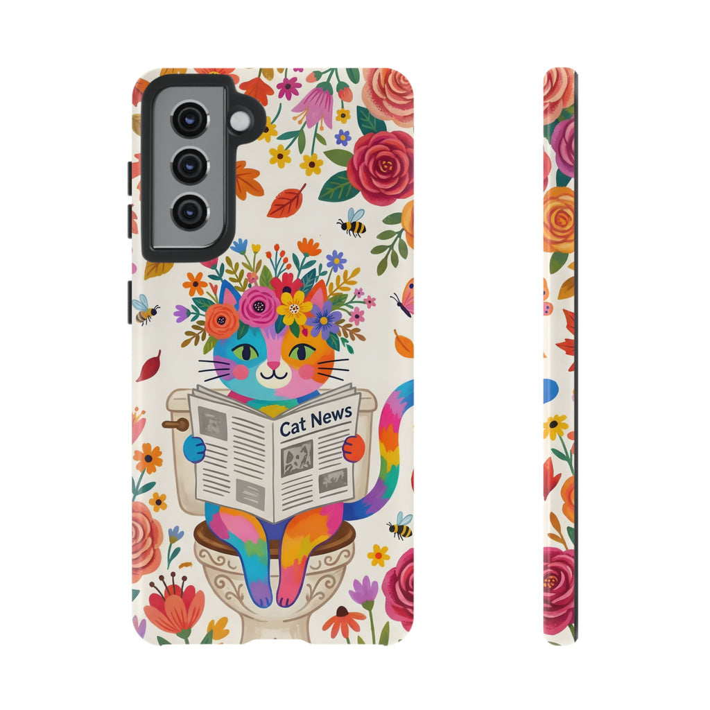 Floral Rainbow Cat Samsung Galaxy Phone Case | Cat News Design