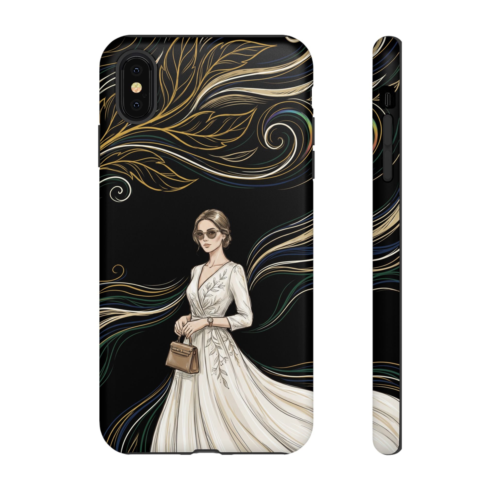 Elegant Woman Illustration iPhone Case | Vintage Bride in Flowing Gown