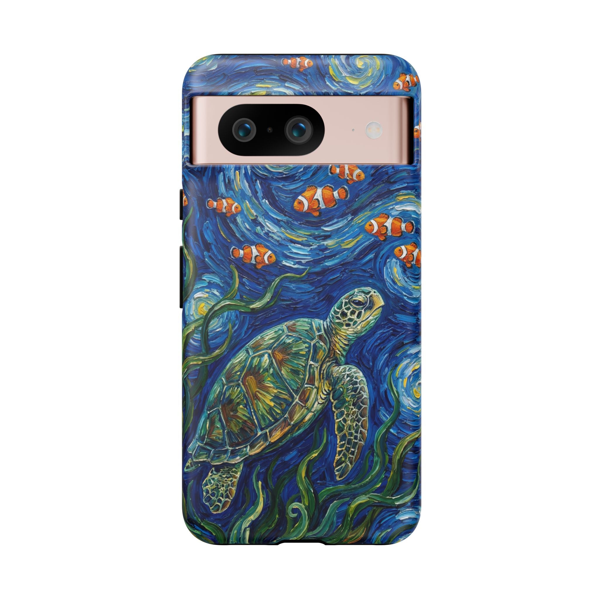Sea Turtle & Clownfish Tough Google Pixel Case | Van Gogh Style Ocean Art