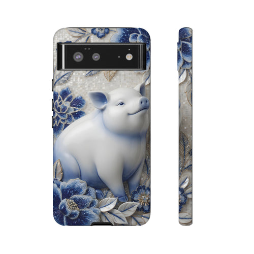 Asian Zodiac Pig Google Pixel Phone Case | Blue & White Porcelain Slim Protective Shockproof Case| Year of the Pig Gift