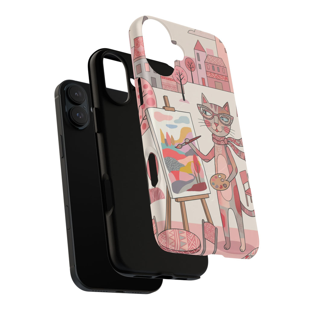 Artistic Cat MagSafe iPhone Case | Painter Kitty Illustration Tough Case