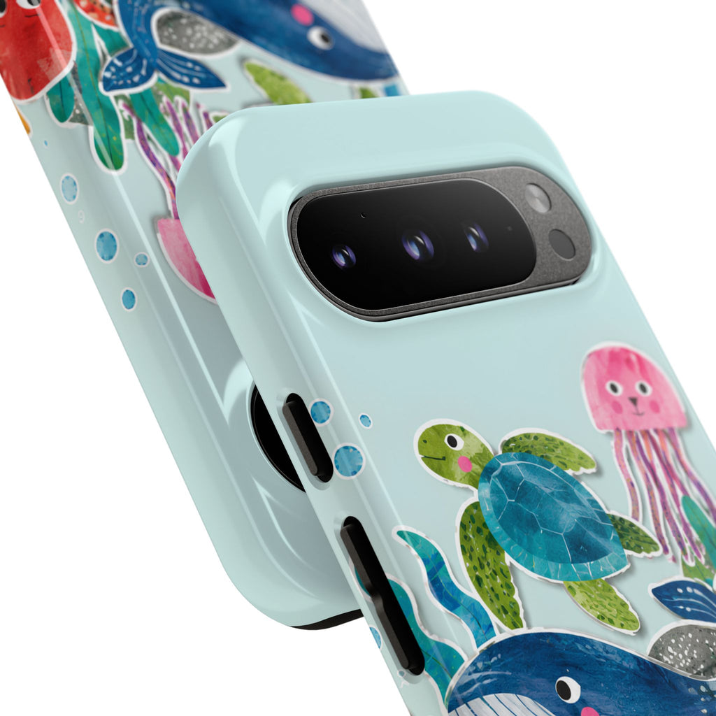 Cute Coastal Ocean Google Pixel Phone Case | Aesthetic Whale Turtle Marine Life Cover