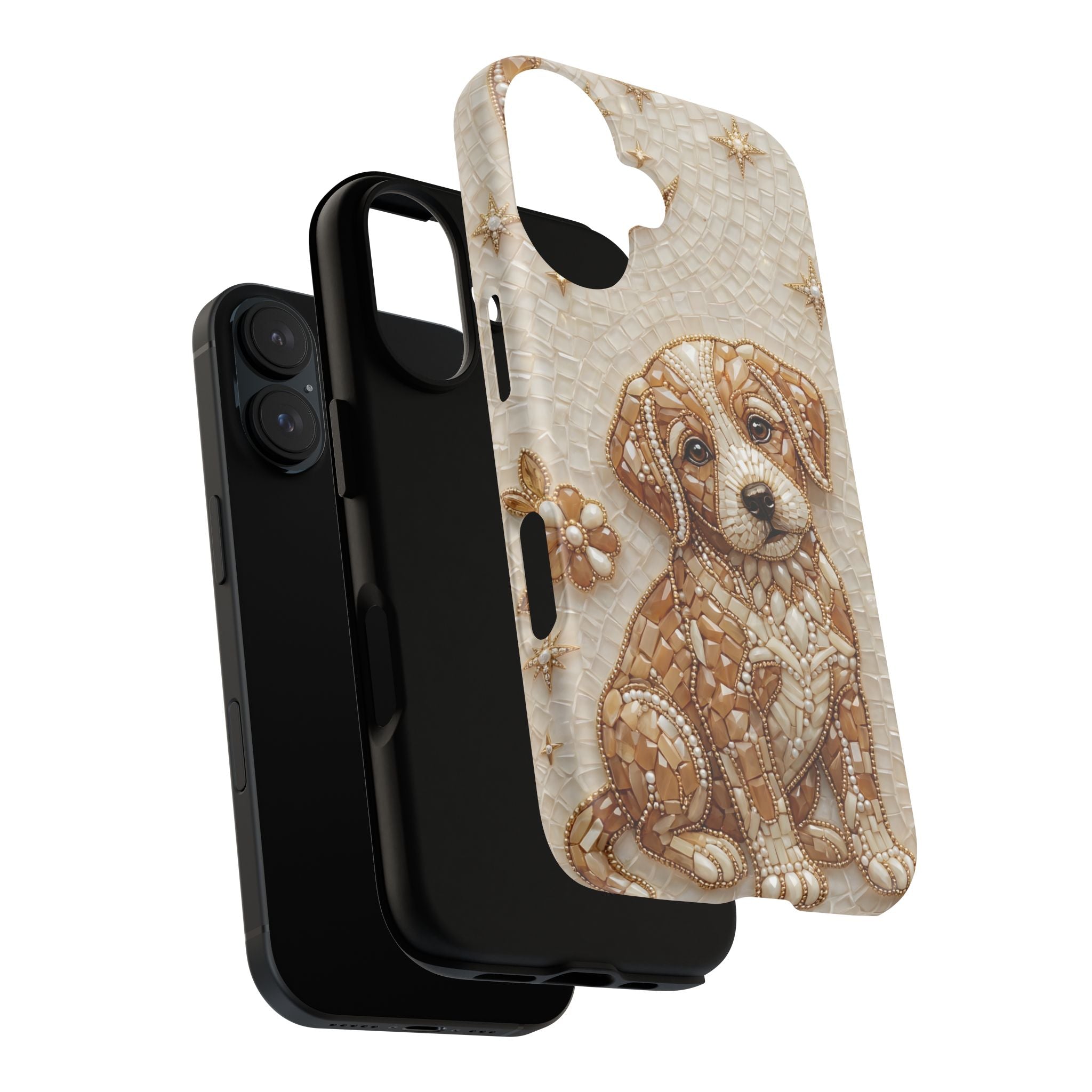 Cute Mosaic Puppy MagSafe iPhone Case — Protective Phone Cover with Brown Puppy Art