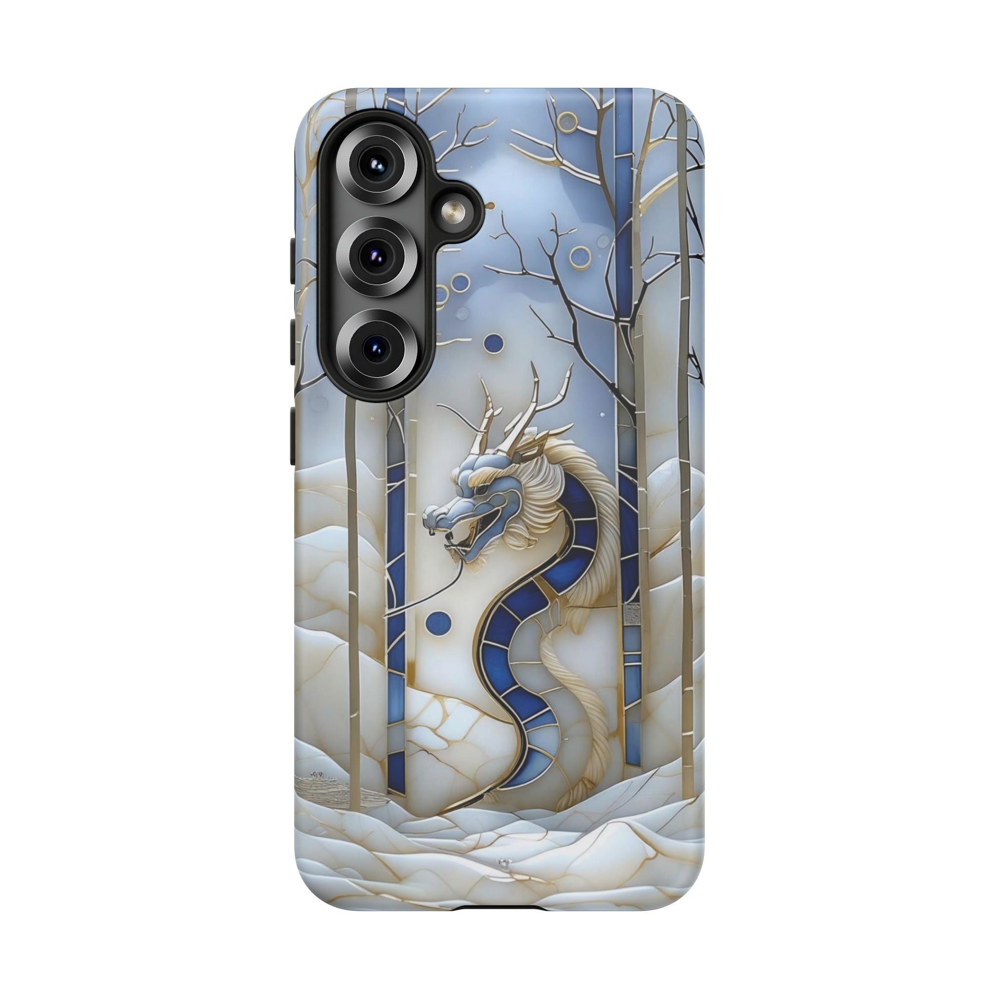 Dragon Stained Glass Samsung Galaxy Case — Blue Winter Forest Protective Cover