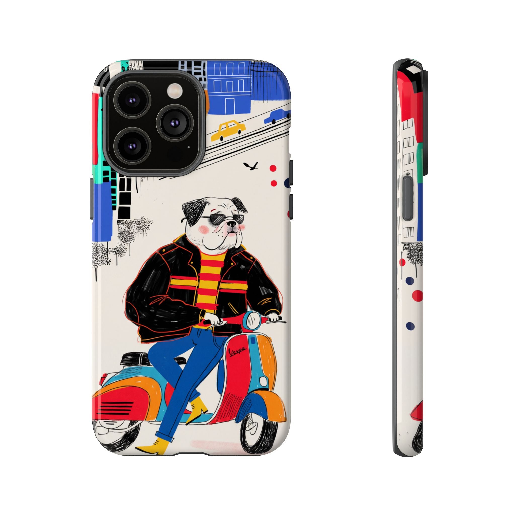 Bulldog Vespa iPhone Case | Retro Scooter Dog Protective Cover