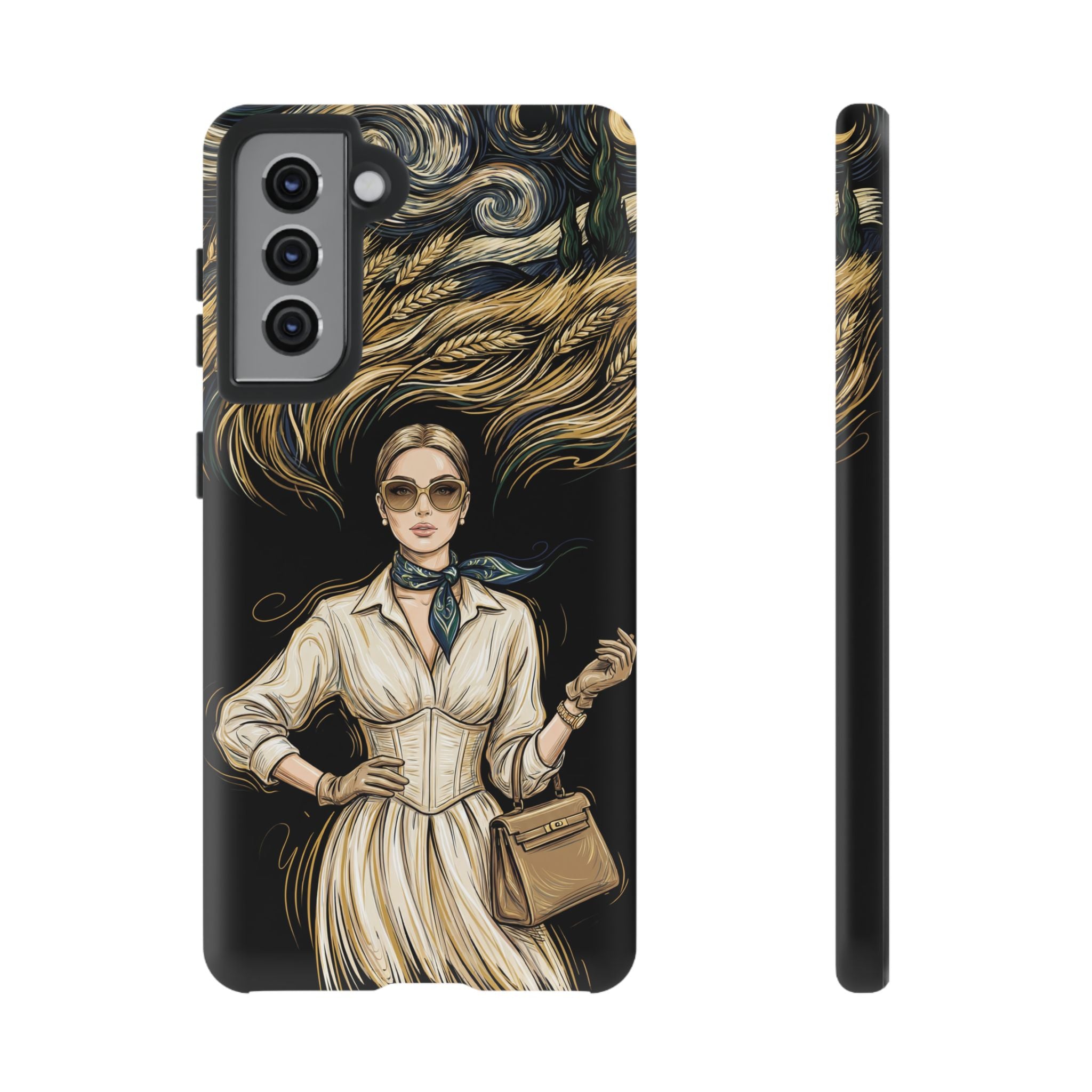 Vintage Elegance Samsung Galaxy Phone Case | Retro Woman with Flowing Golden Hair