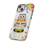 Owl News Floral iPhone Case | Cute Owl Reading Newspaper on Toilet