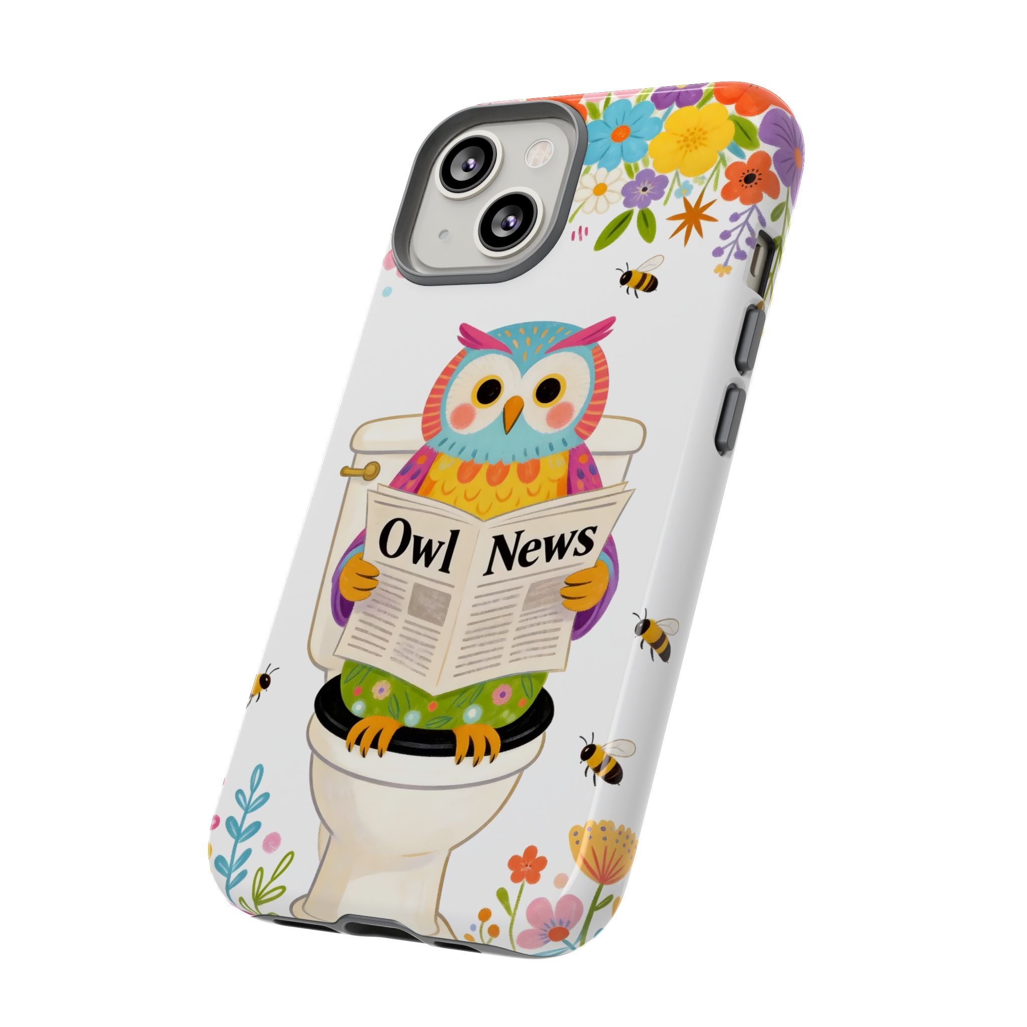 Owl News Floral iPhone Case | Cute Owl Reading Newspaper on Toilet