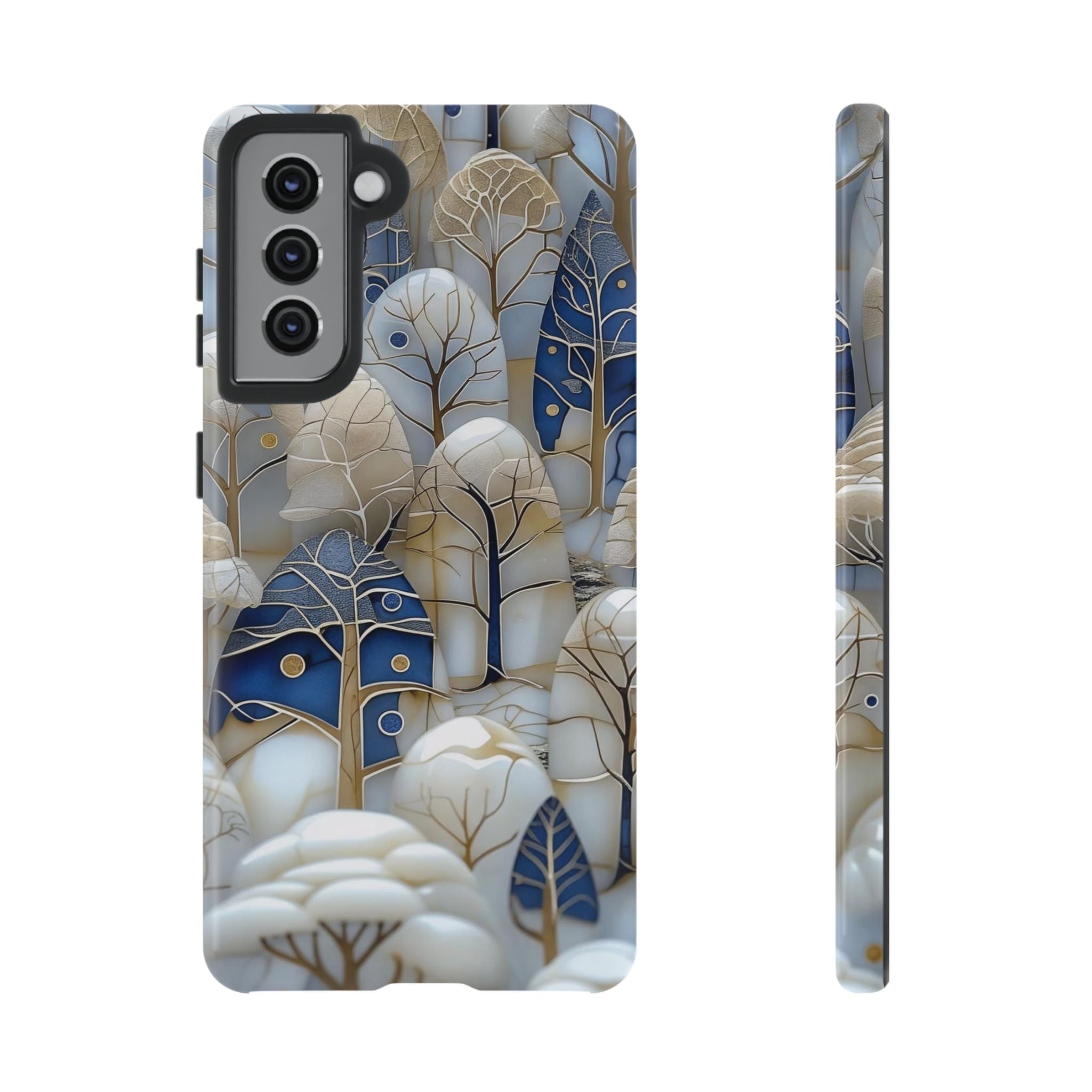 Blue Gold Winter Forest Samsung Galaxy Case — Elegant Tree Pattern Tough Case