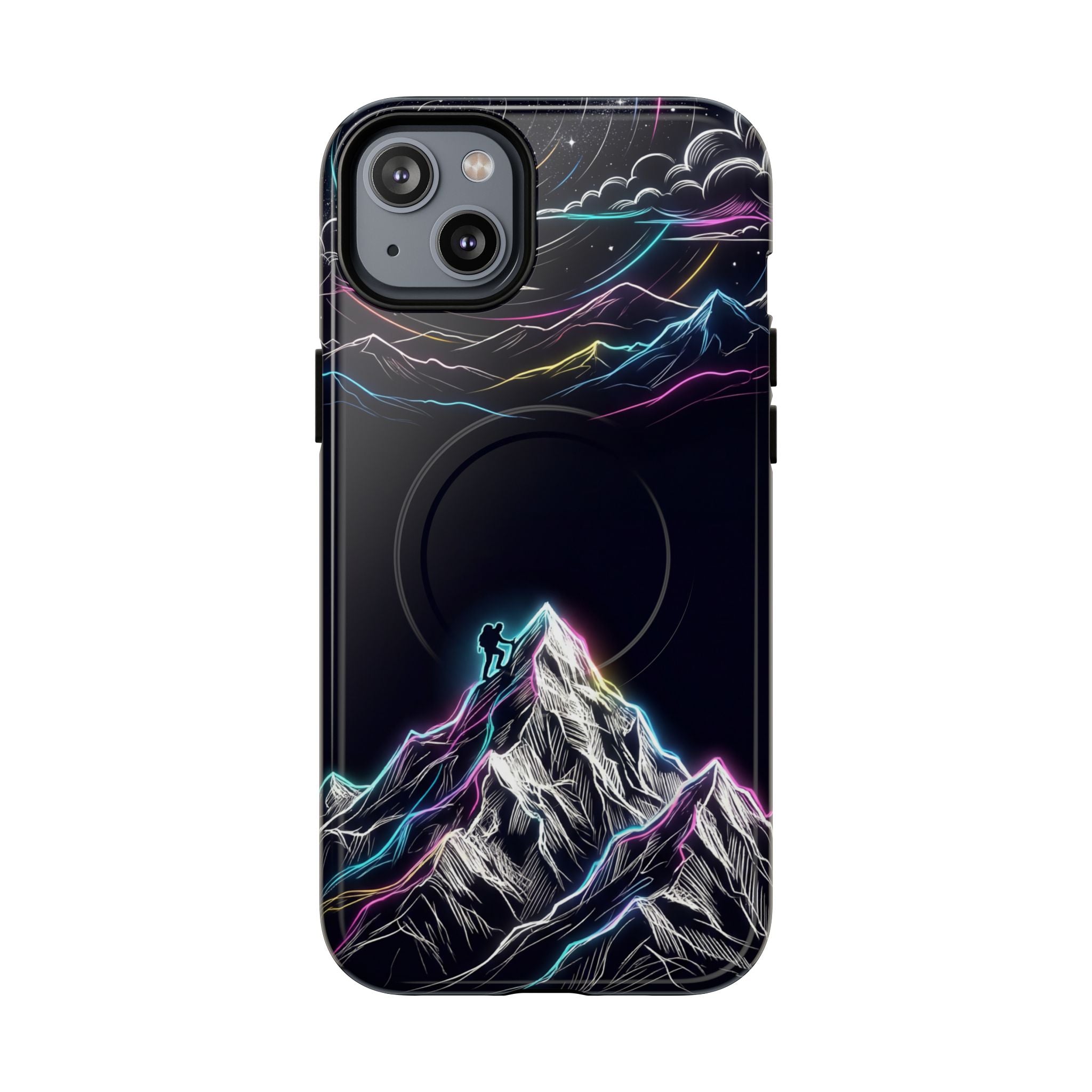 Mount Everest Neon MagSafe iPhone Case | Dark Cosmic Climber Protective Cover