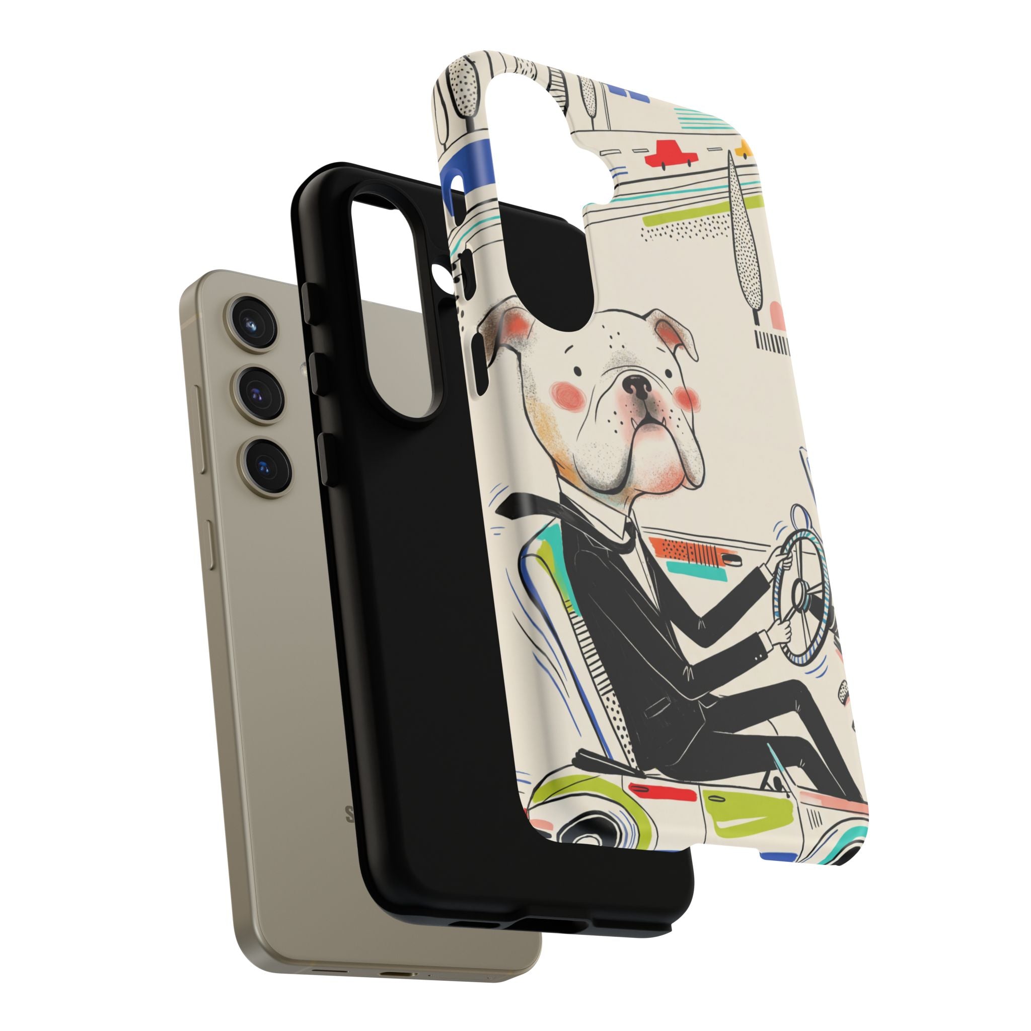 Bulldog Driver Samsung Galaxy Phone Case | Cute Retro Dog Illustration