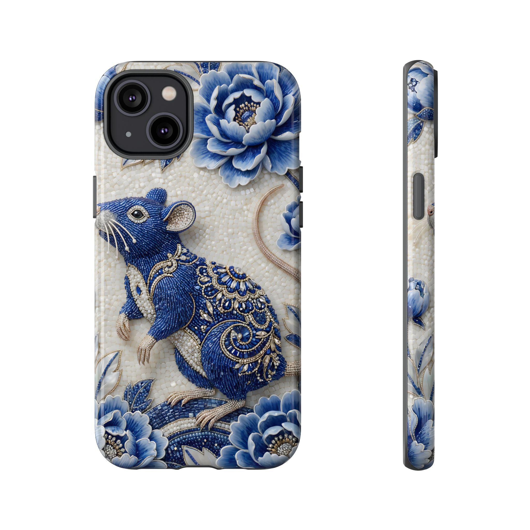 Asian Zodiac Rat iPhone Case | Blue & White Porcelain Art Slim Protective iPhone Case | Year of the Rat Gift
