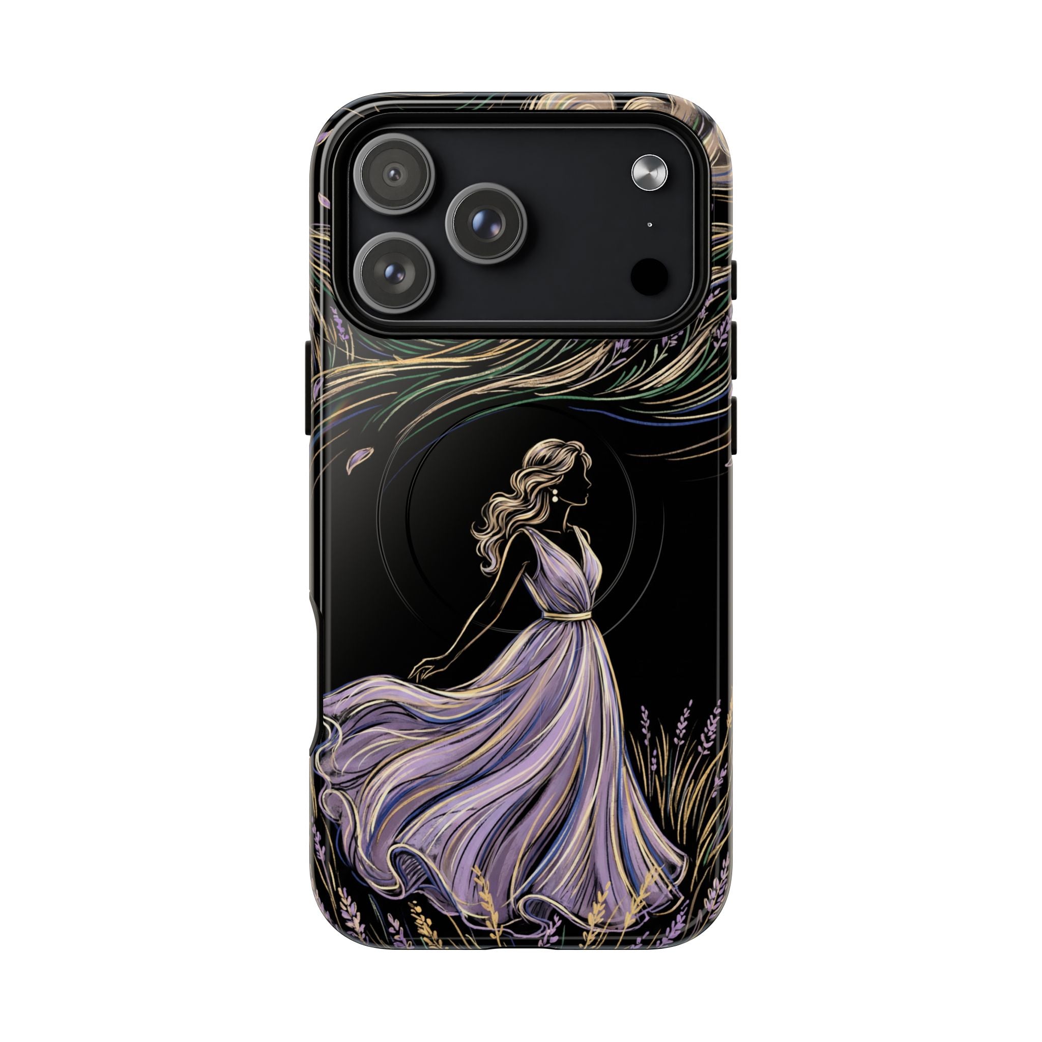 Lavender Breeze MagSafe iPhone Case | Elegant Dancing Woman Floral Protection