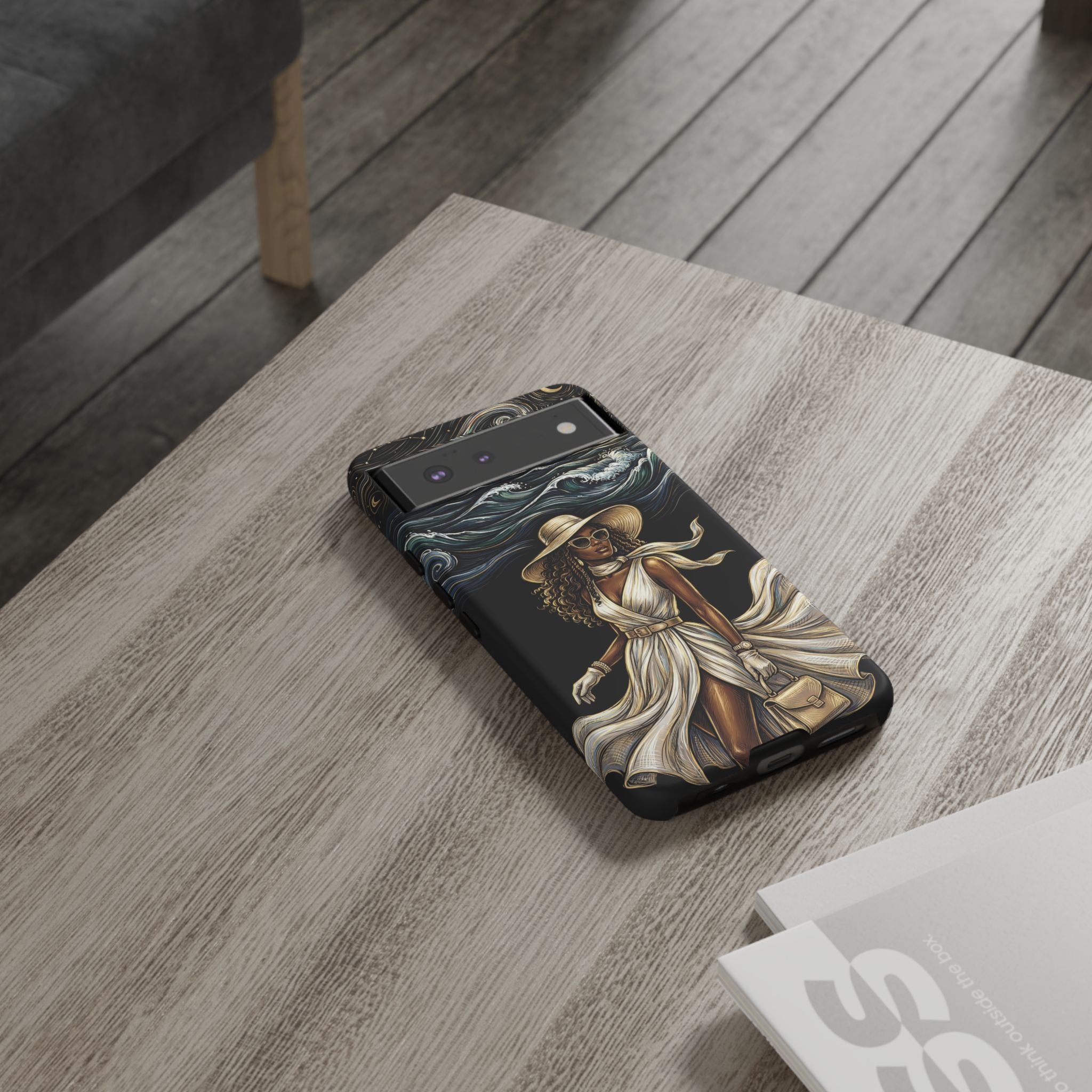 Google Pixel Phone Case | Elegant Black Woman in Flowing Dress by the Sea