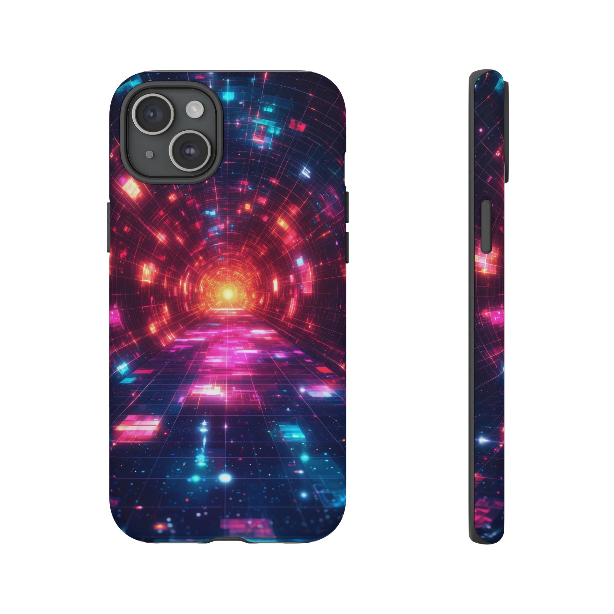 Neon Tunnel Tough iPhone Case — Retro Futuristic Galaxy Design