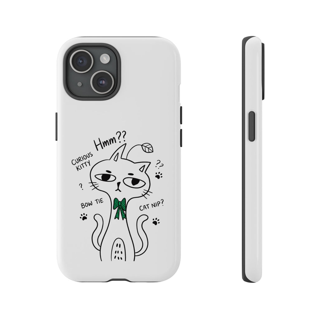 Curious Kitty Phone Case — Cute Cat Illustration with 'Hmm??' Text