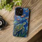 Sea Turtle & Clownfish Tough iPhone Case | Van Gogh Style Ocean Art